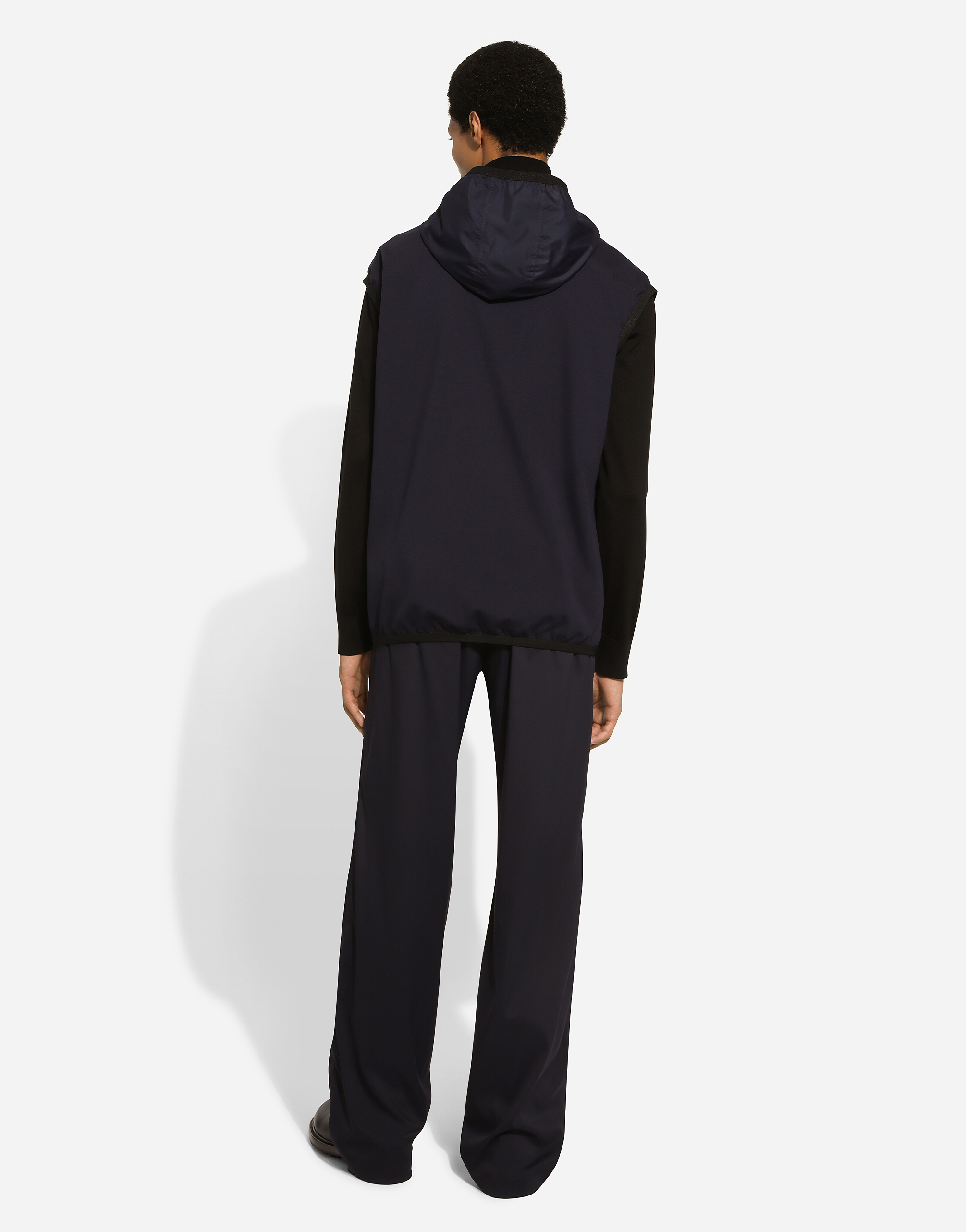 Dolce & Gabbana Sleeveless Jacket Hooded Design Grosgrain Profiles In Blue