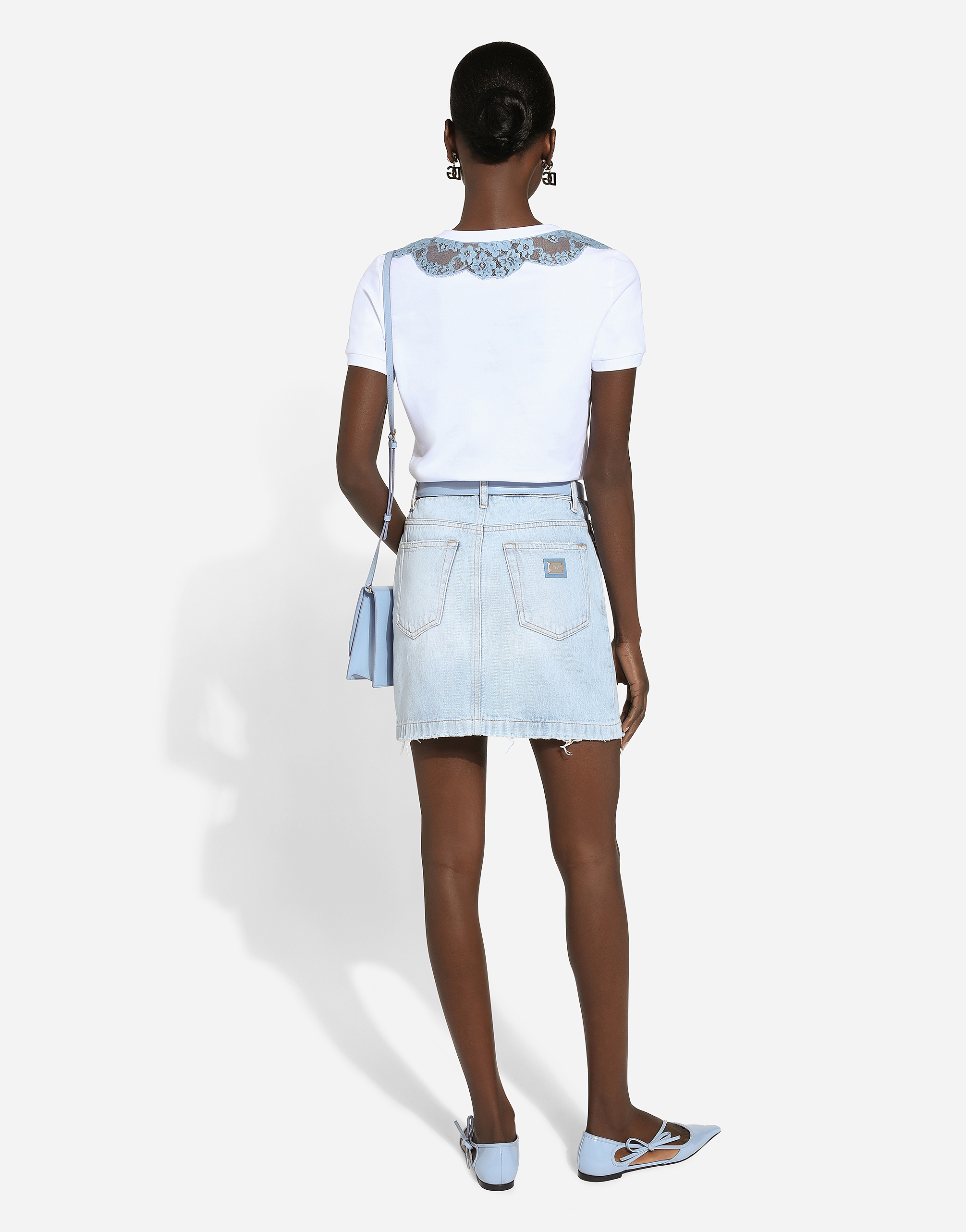 Dolce & Gabbana Jersey T-shirt With Lace Inserts And Dg Logo In White