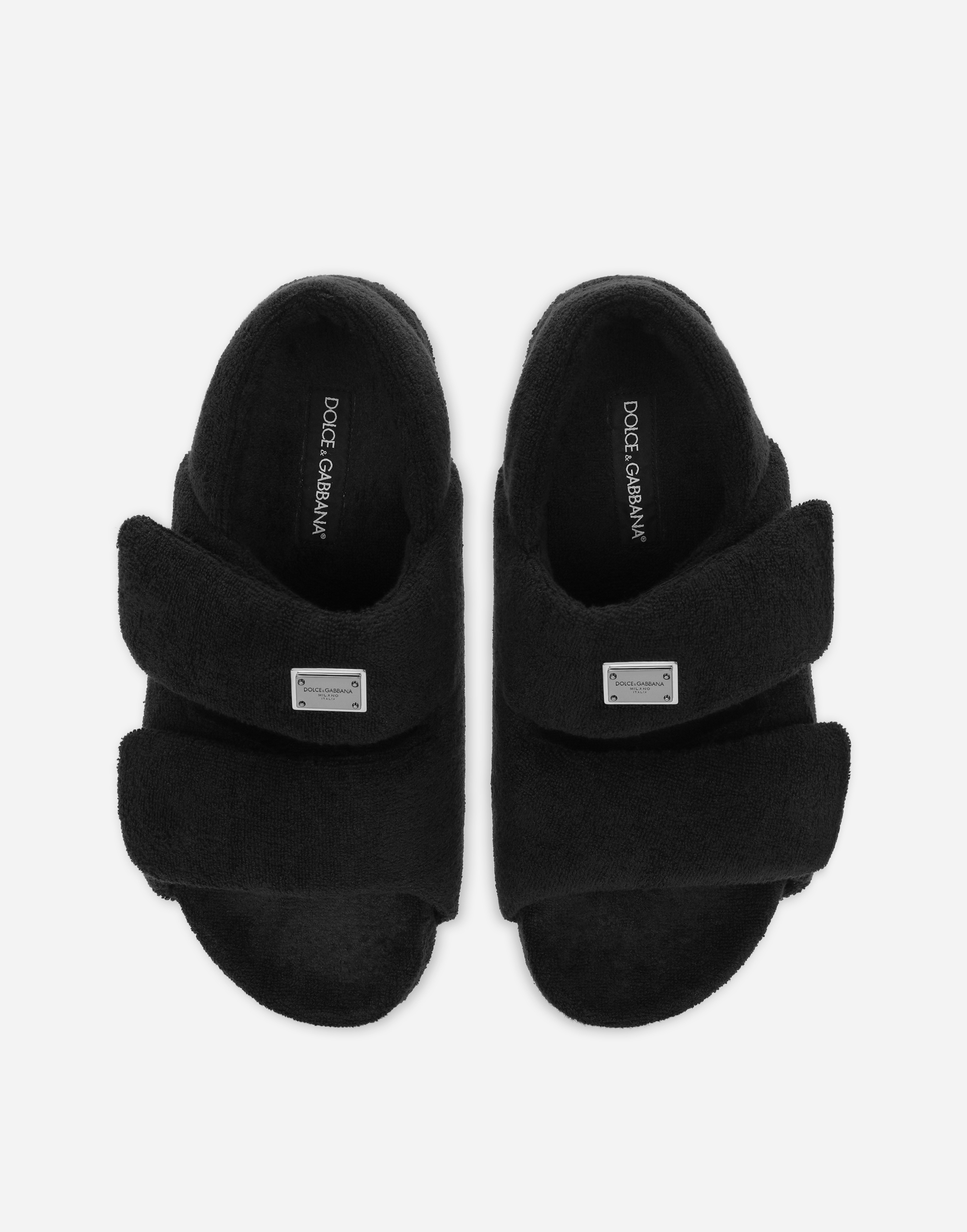 Shop Dolce & Gabbana Terrycloth Sandals With Logo Tag In Black