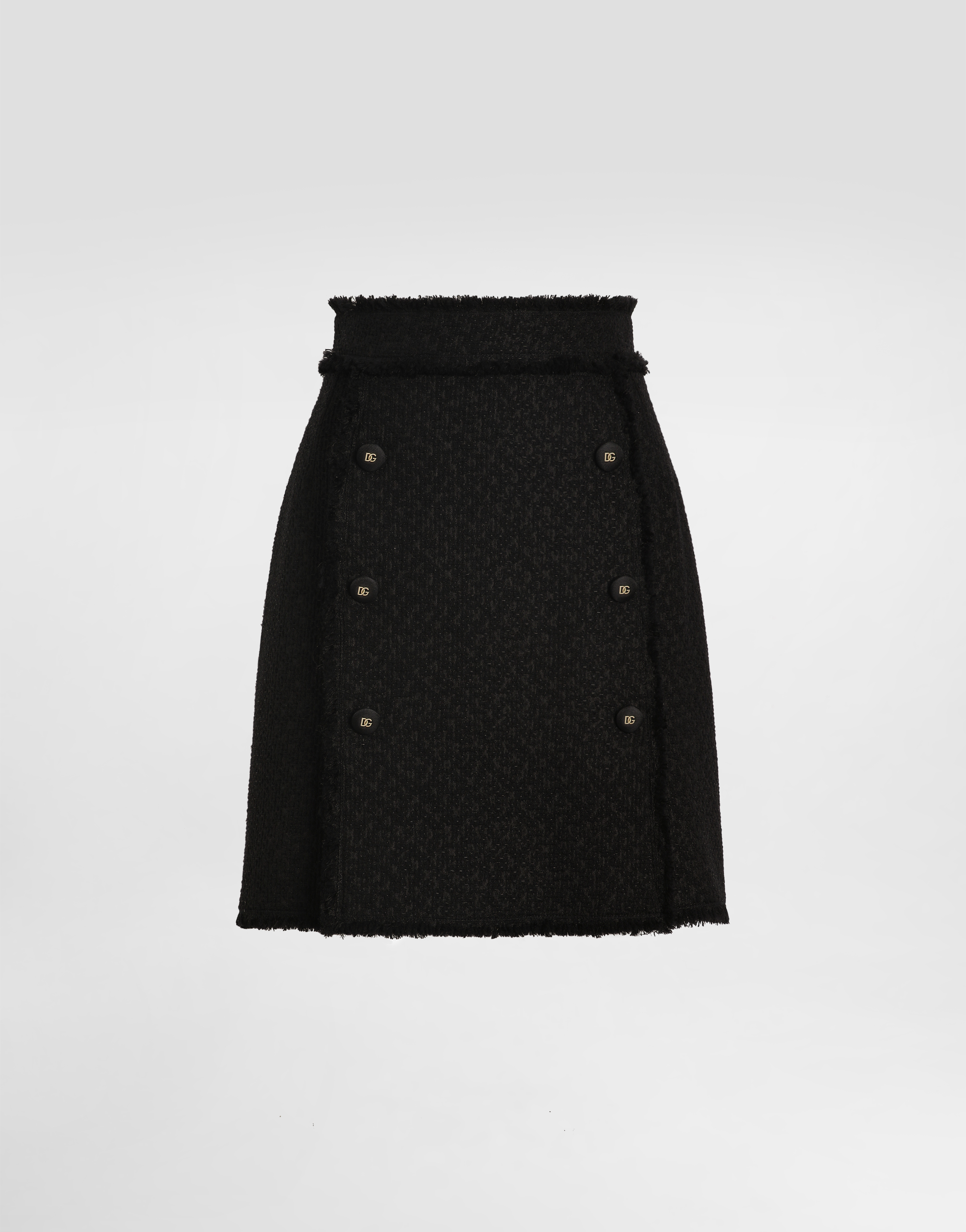 Dolce & Gabbana Short Raschel Tweed Skirt With Decorative Dg Logo Buttons - Woman Skirts Black