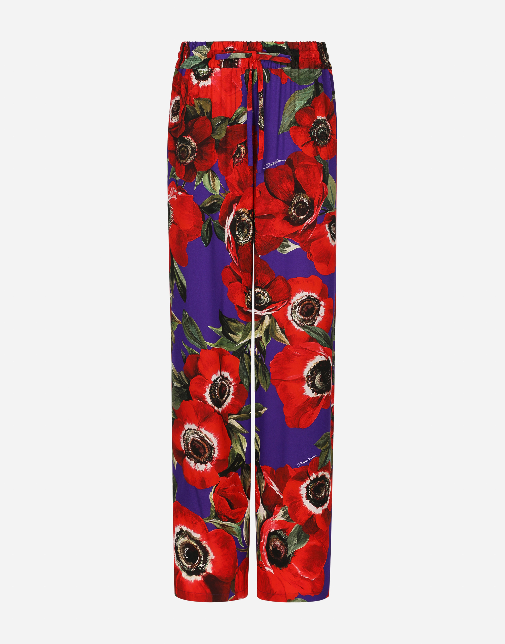 Shop Dolce & Gabbana Flared Charmeuse Pants With Anemone Print