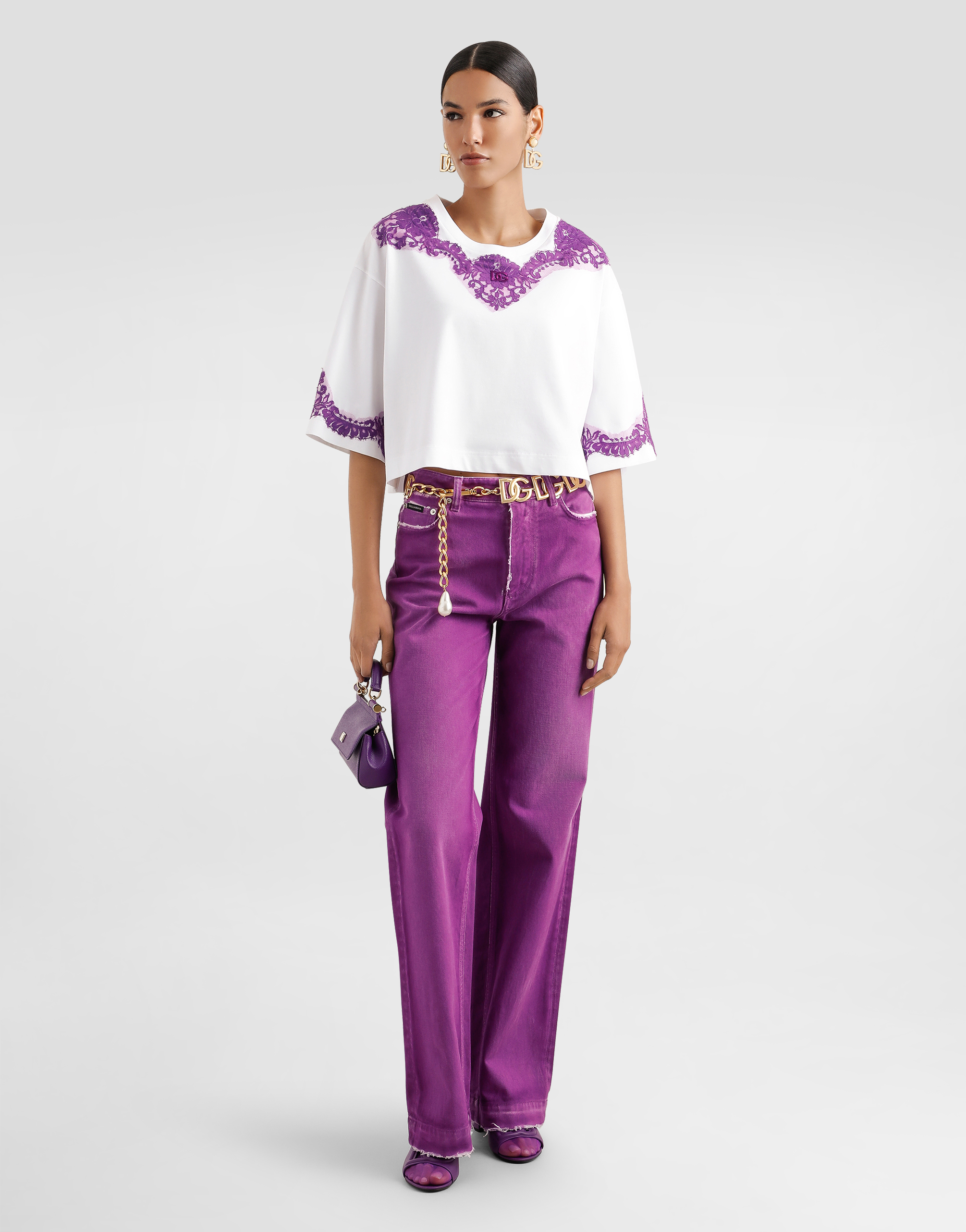 Dolce & Gabbana Jersey T-shirt With Lace And Dg Patch In White