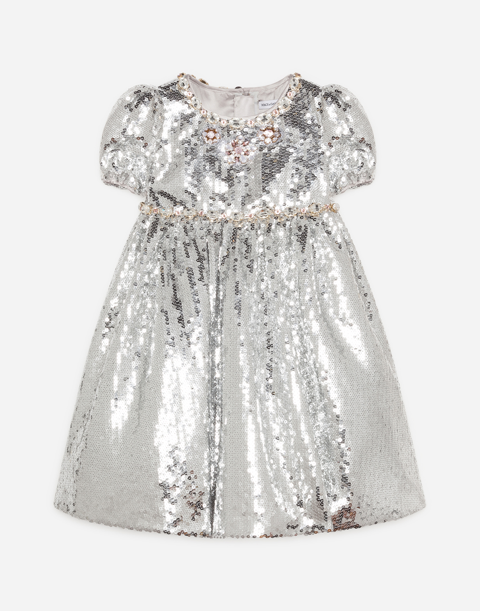 Dolce & Gabbana Sequined Dress With Jewel Decorations - Woman Silver 5 Years