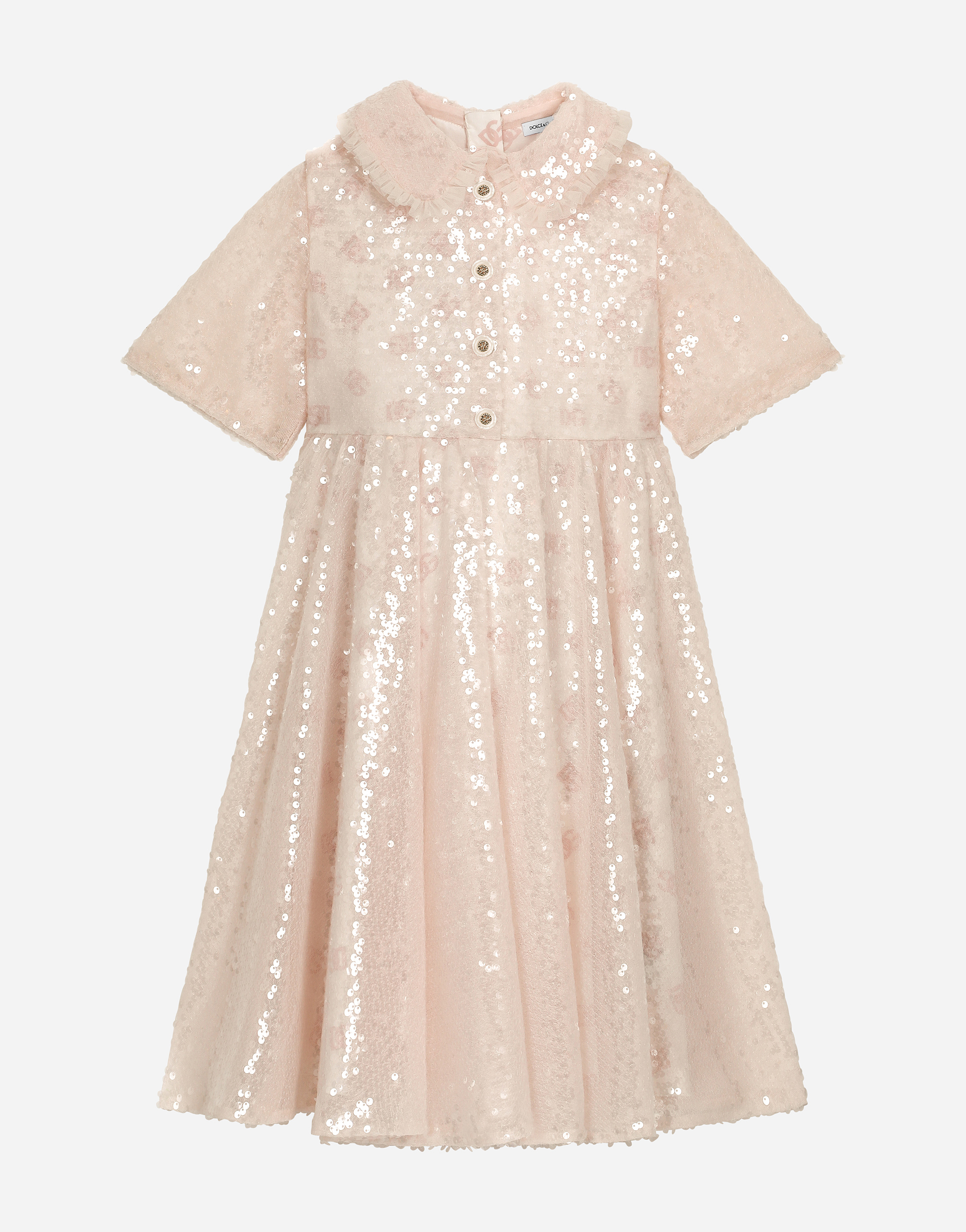 Dolce & Gabbana Sequined Dress With Branded Buttons In Pink