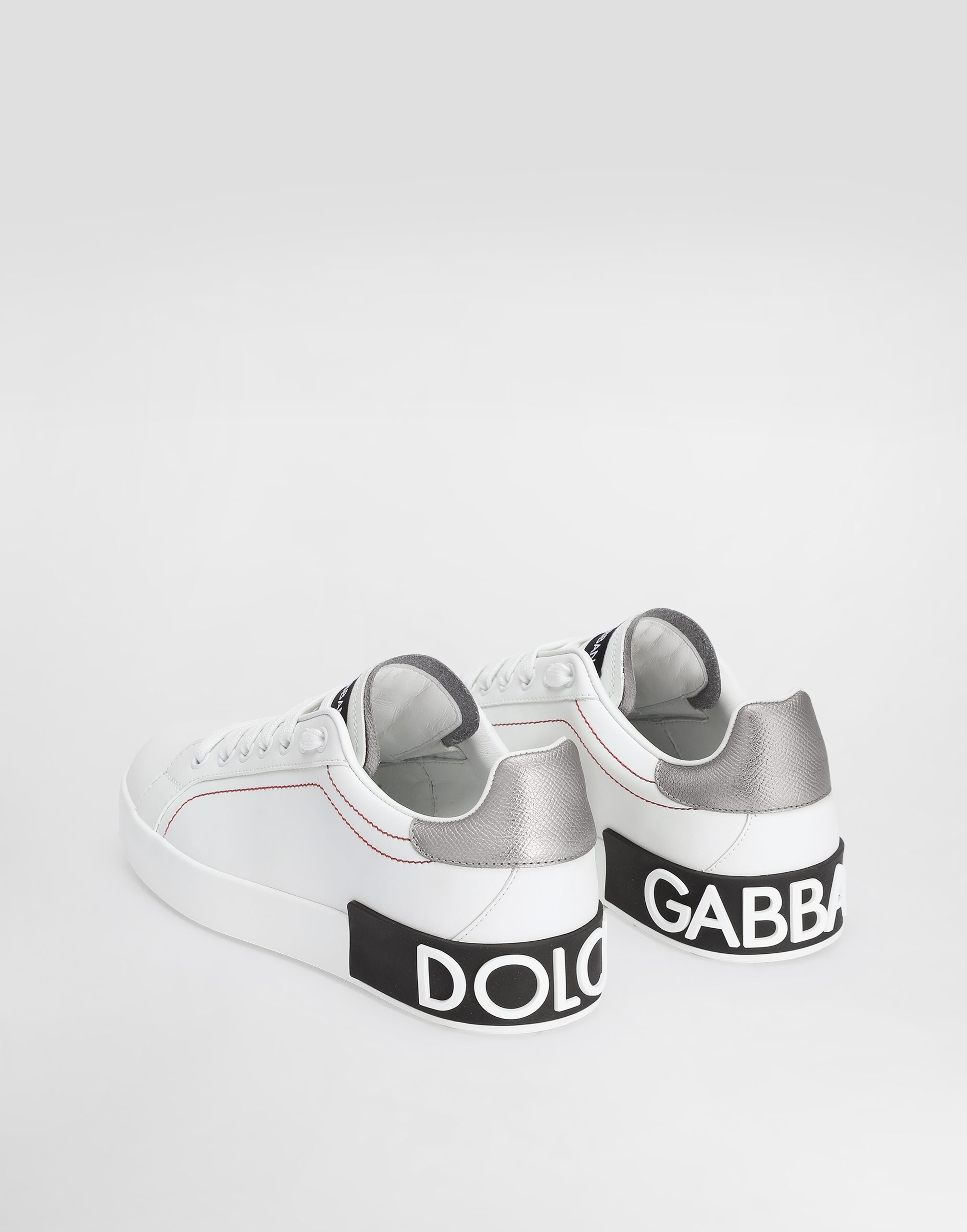 Dolce & Gabbana Portofino Low-top Sneakers In White/silver