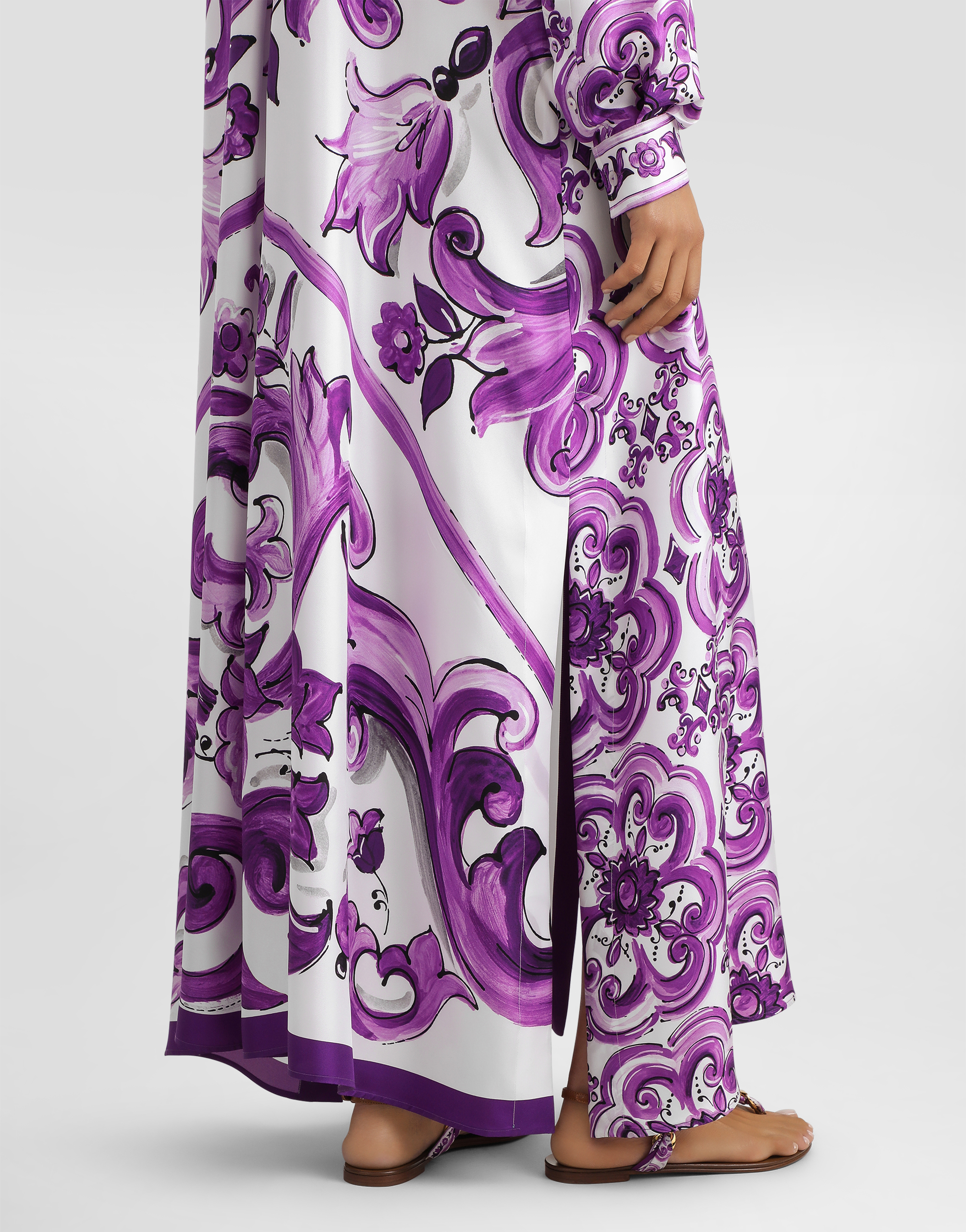 Dolce & Gabbana Dolce&gabbana Majolica Print Long Sleeve Silk Shirtdress In Purple