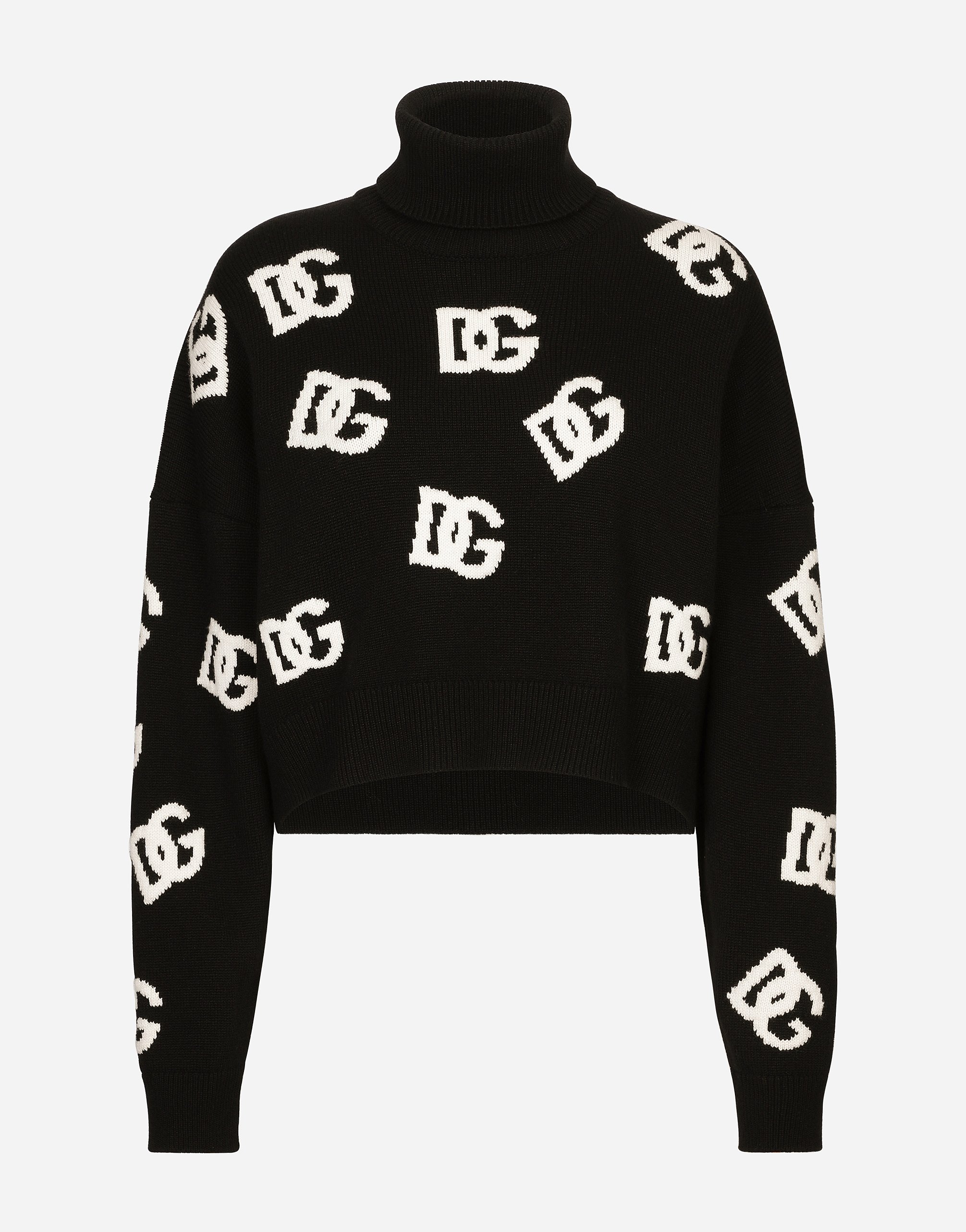 Dolce & Gabbana Wool Turtle-neck Sweater With Dg Logo Inlay - Woman Sweaters And Cardigans Multi-colored