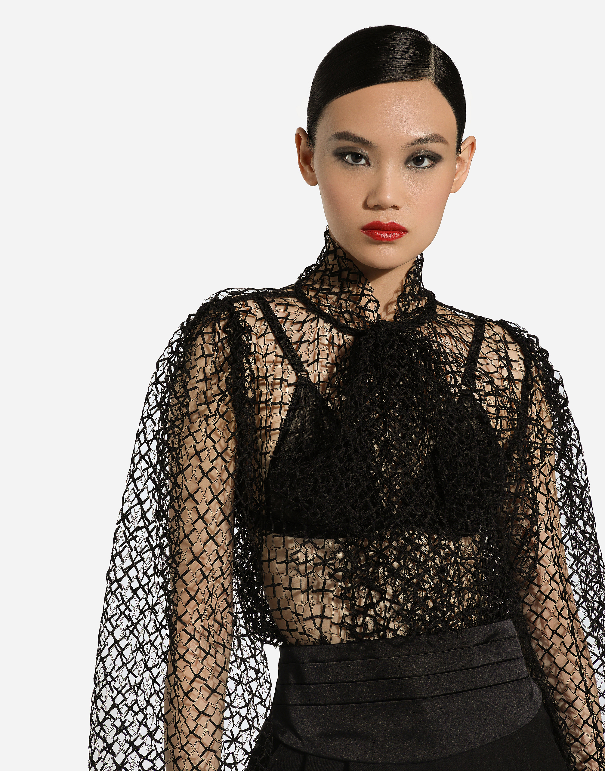 Dolce & Gabbana Mesh Turtleneck Shirt In Black