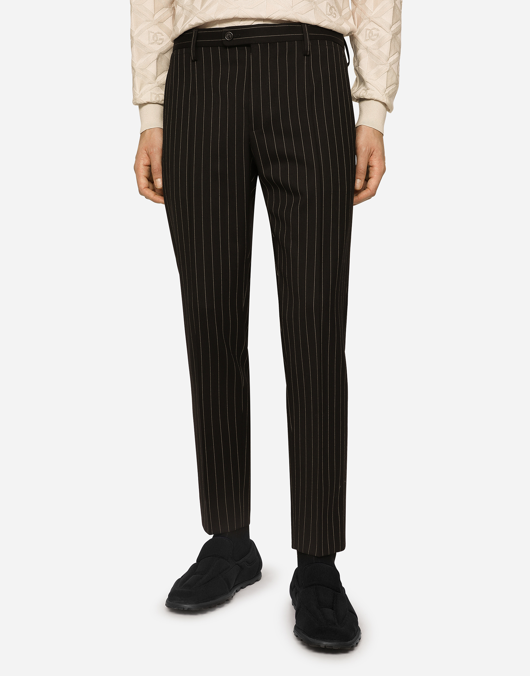 DOLCE & GABBANA PINSTRIPE STRETCH WOOL PANTS