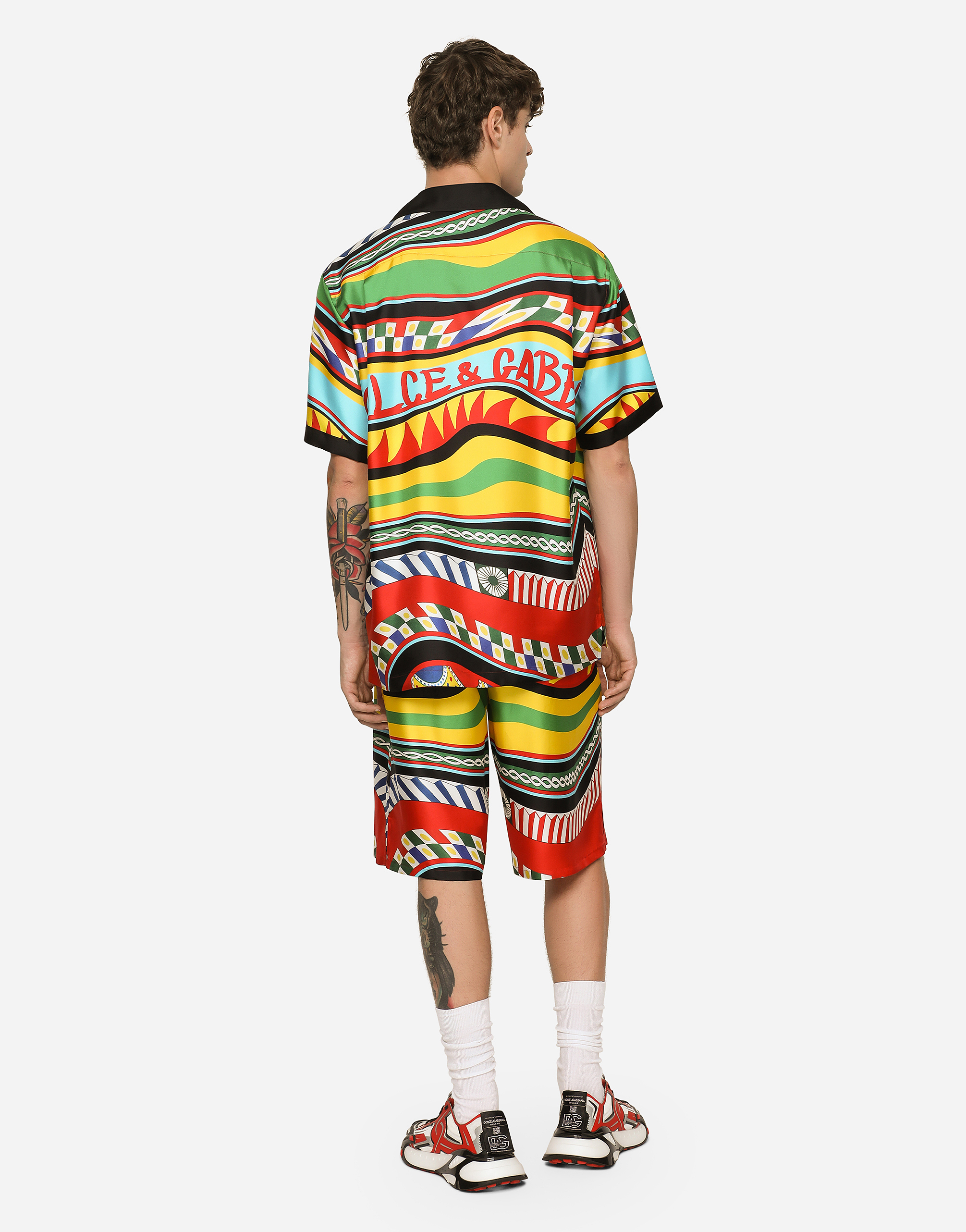 DOLCE & GABBANA SILK TWILL HAWAIIAN SHIRT WITH CARRETTO PRINT