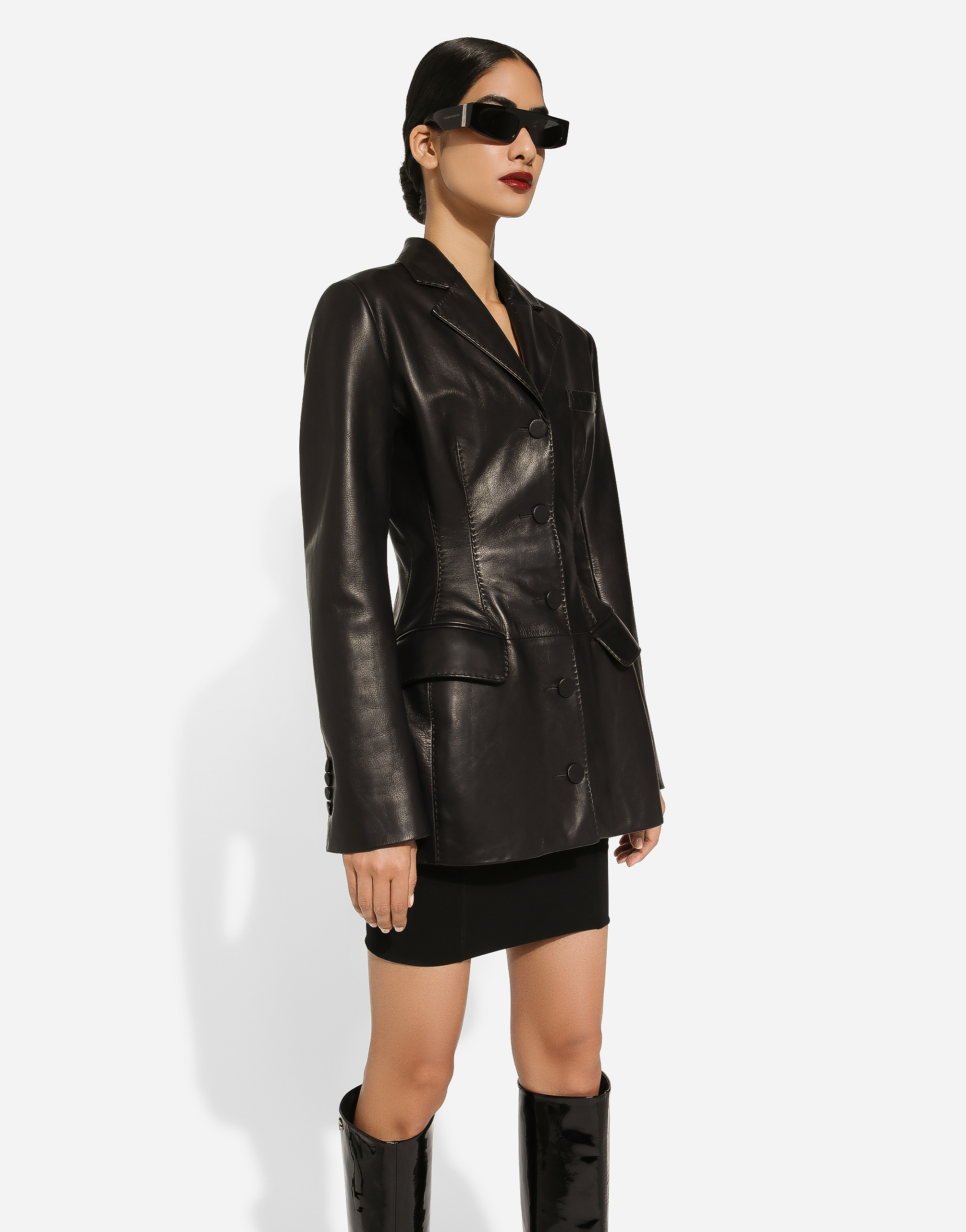 Shop Dolce & Gabbana Calfskin Turlington Jacket In Black