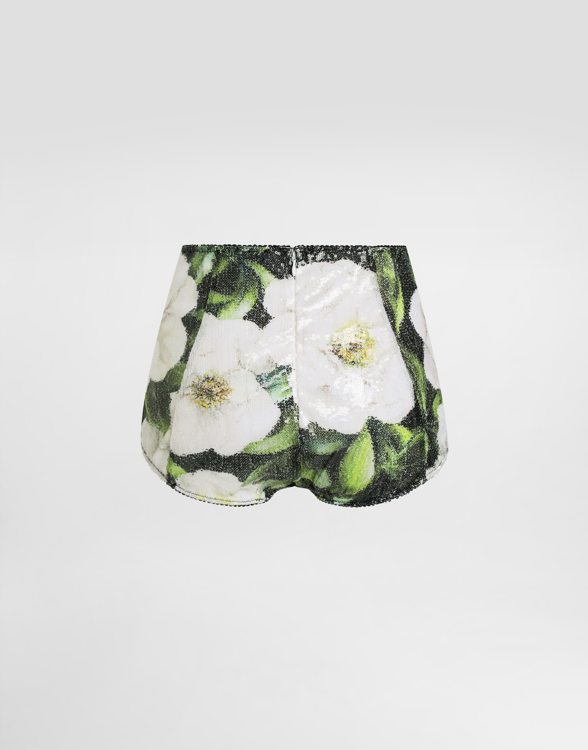 Sequin-embroidered cady high-waisted panties with gardenia print