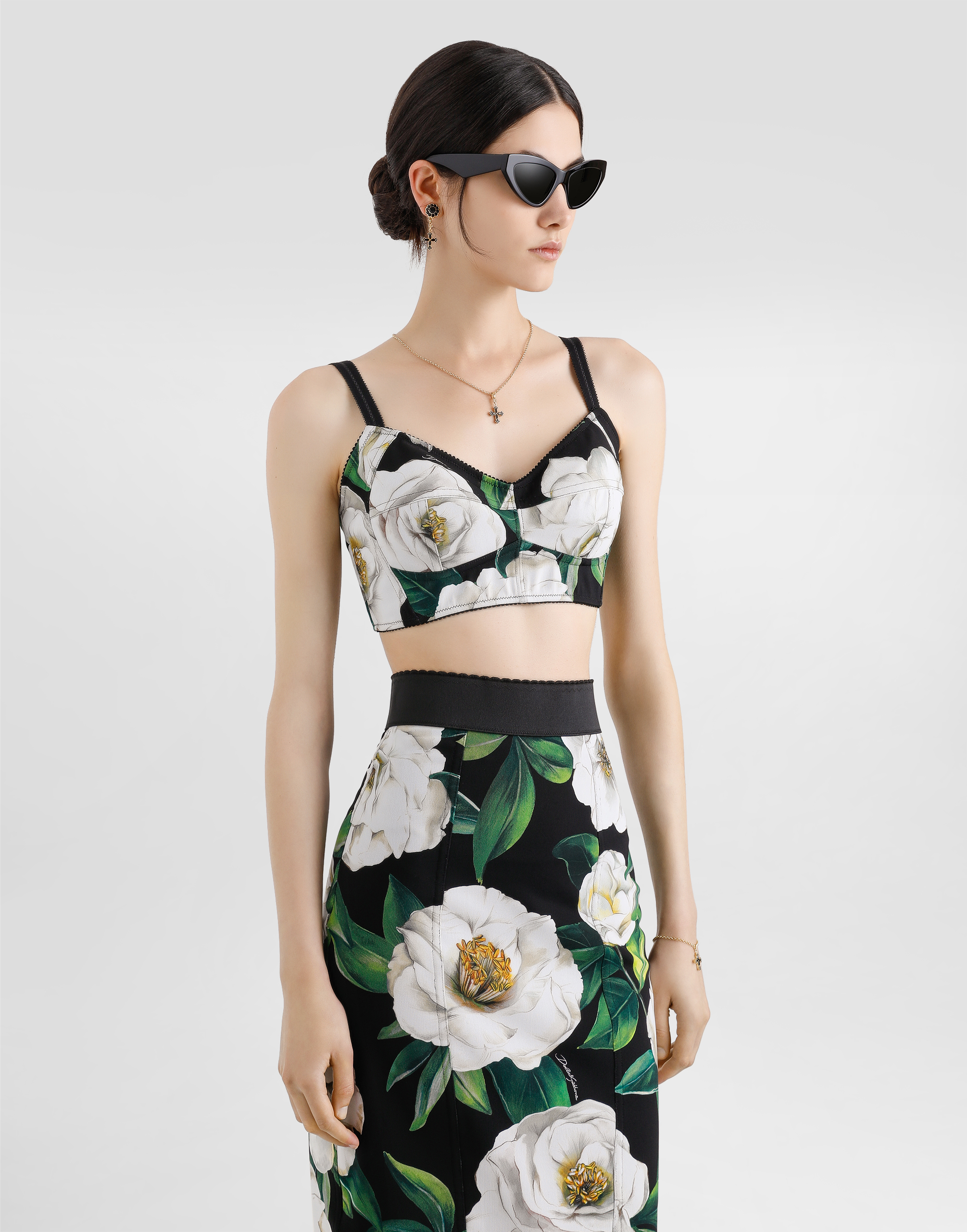 Dolce & Gabbana Gardenia Printed Marquisette Crop Top In Print
