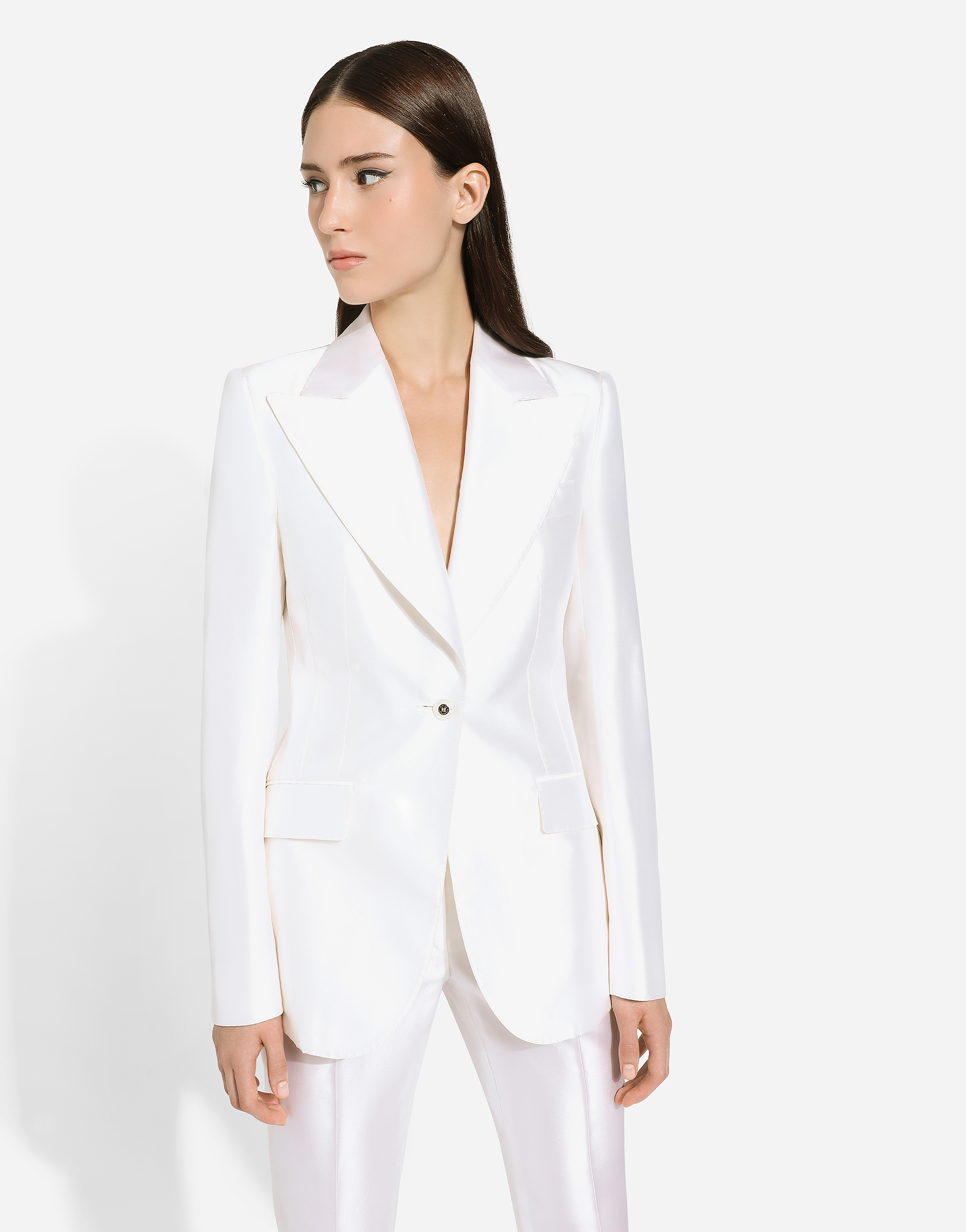Shop Dolce & Gabbana Single-breasted Mikado Silk Turlington Jacket In White