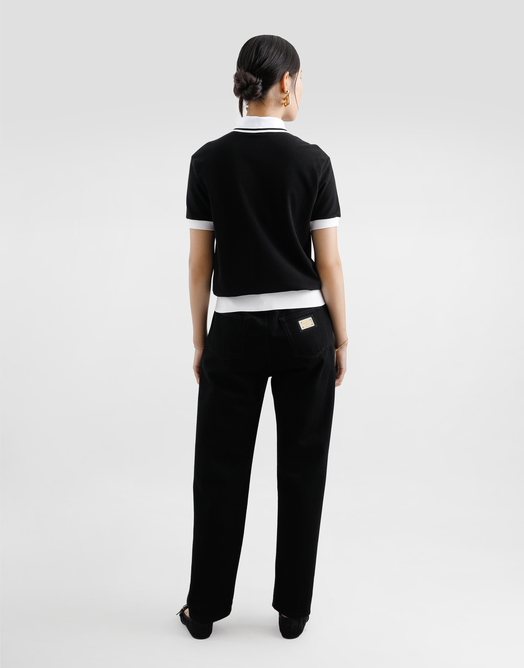 Dolce & Gabbana Logo-embroidered Cotton Polo Top In Black
