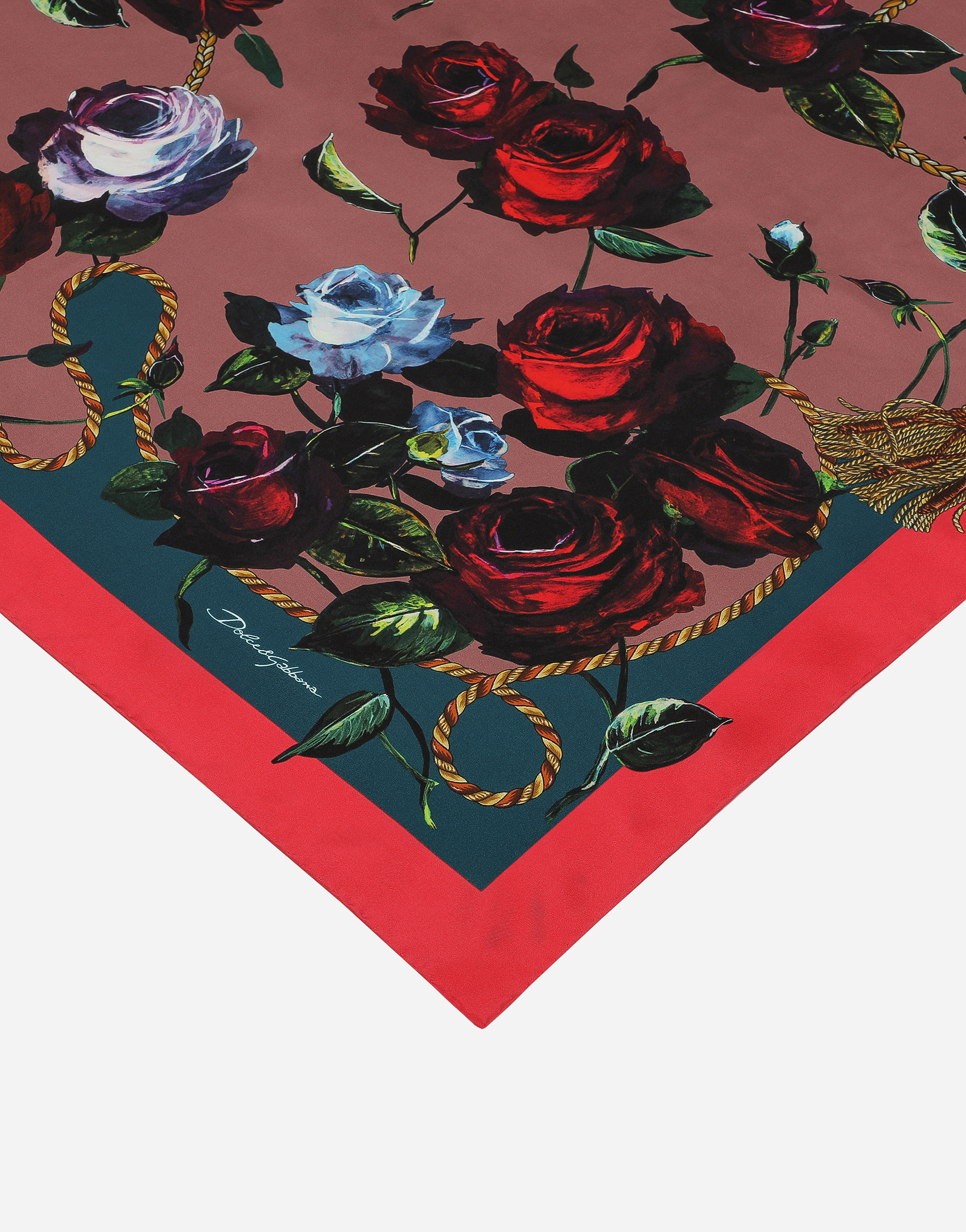 Shop Dolce & Gabbana Twill Scarf With Vintage Rose Print (90 X 90) In プリント