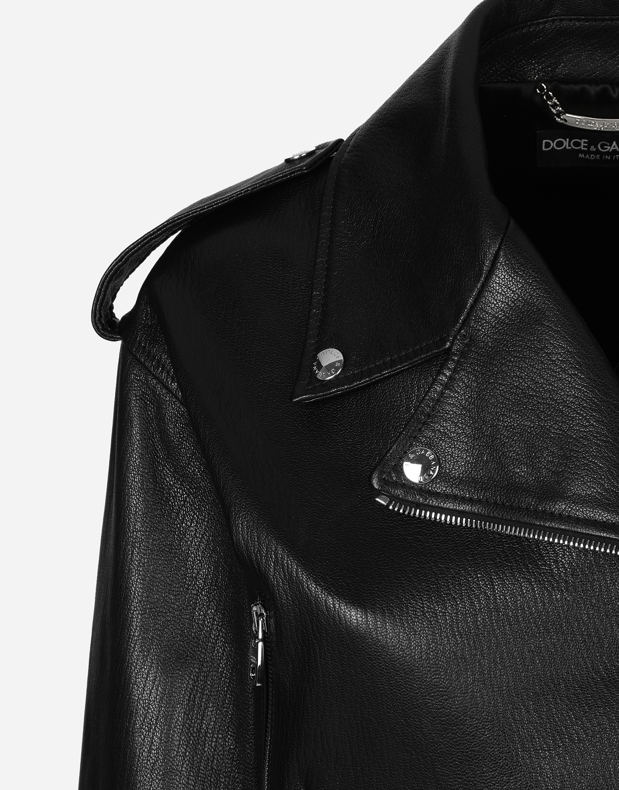 Dolce & Gabbana Cropped Leather Biker Jacket In ブラック