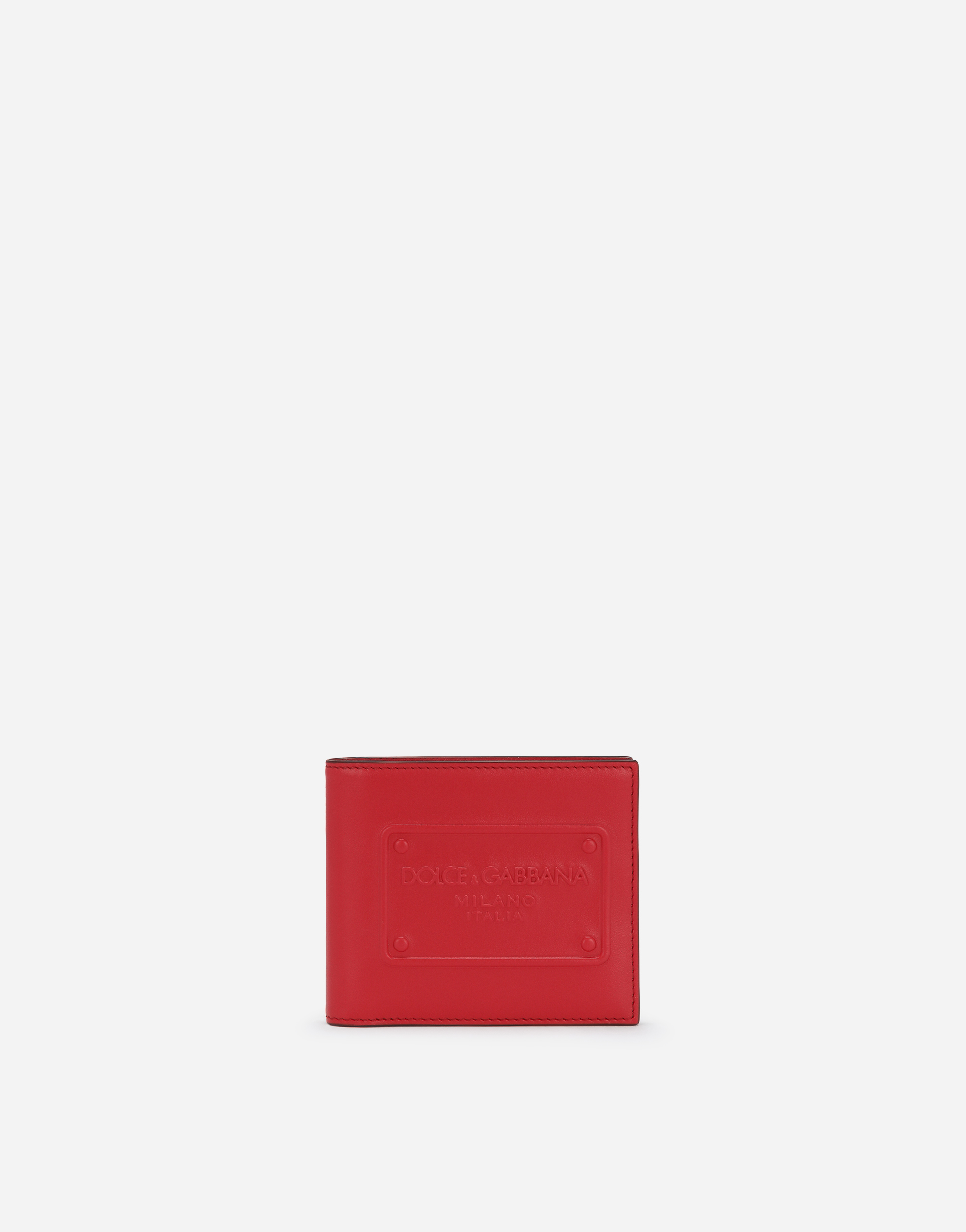 Dolce & Gabbana Calfskin Bifold Wallet With Raised Logo In Red
