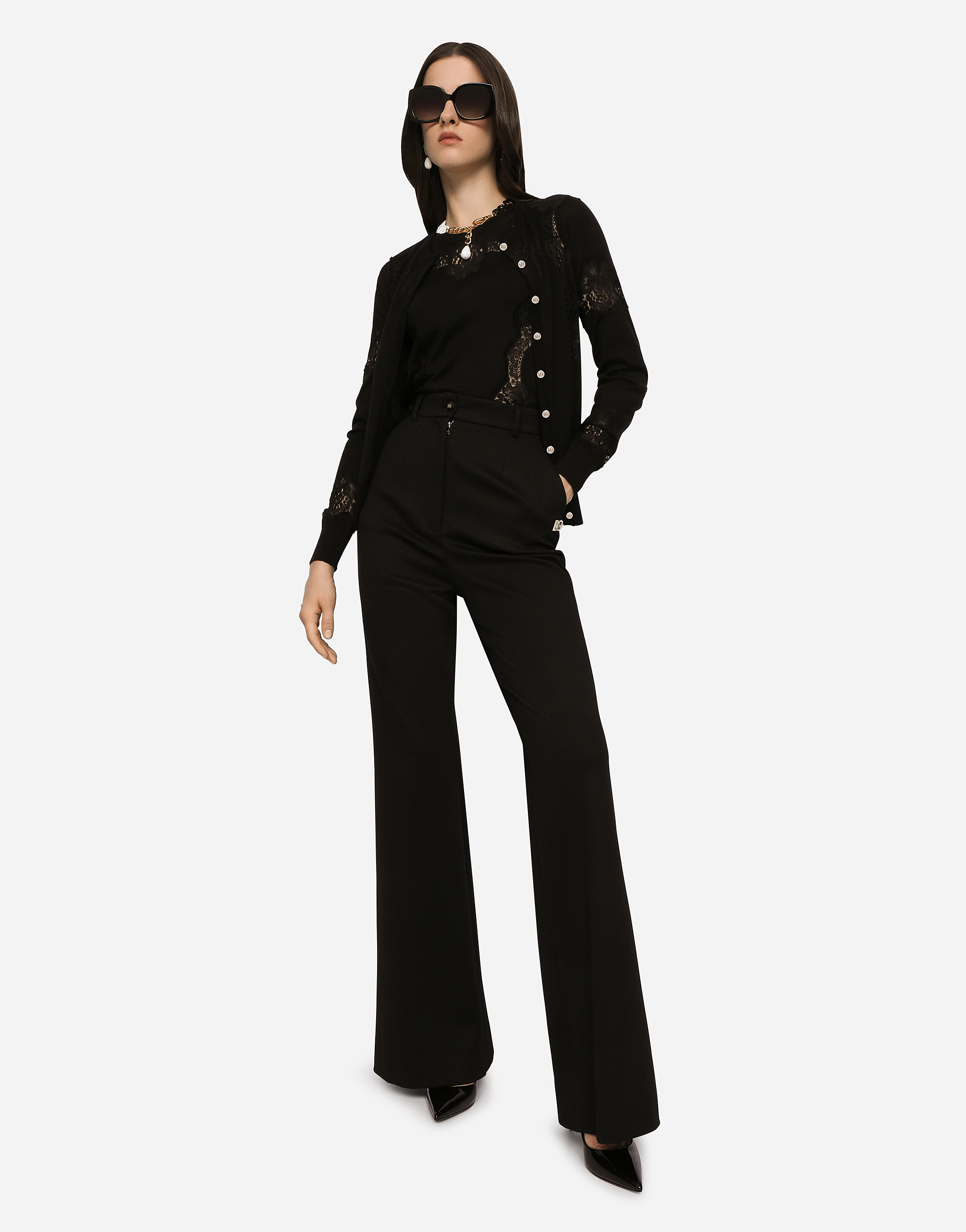 Dolce & Gabbana Cashmere And Silk Sweater With Lace Inlay In Black