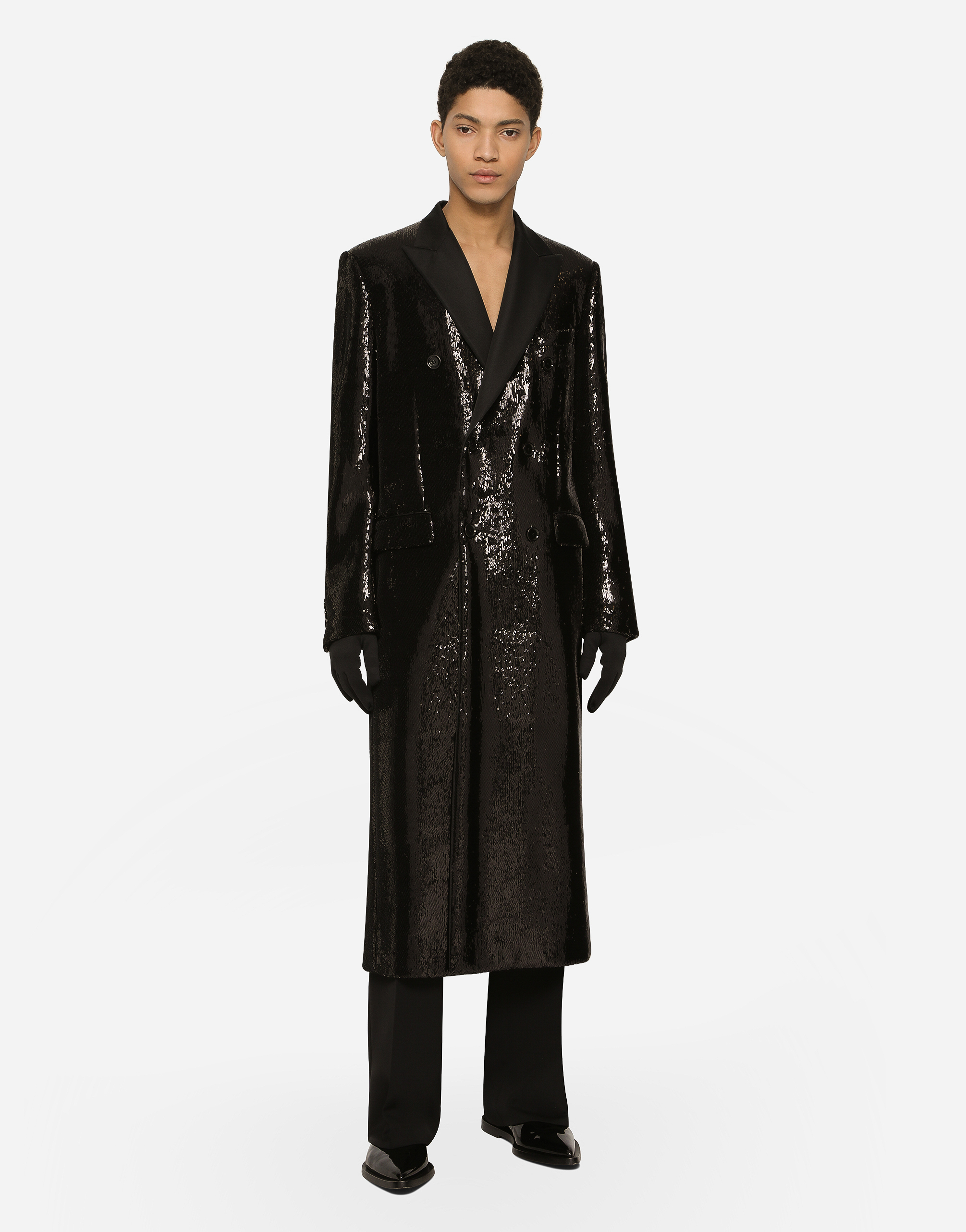 Shop Dolce & Gabbana Sequined Double-breasted Coat In Black