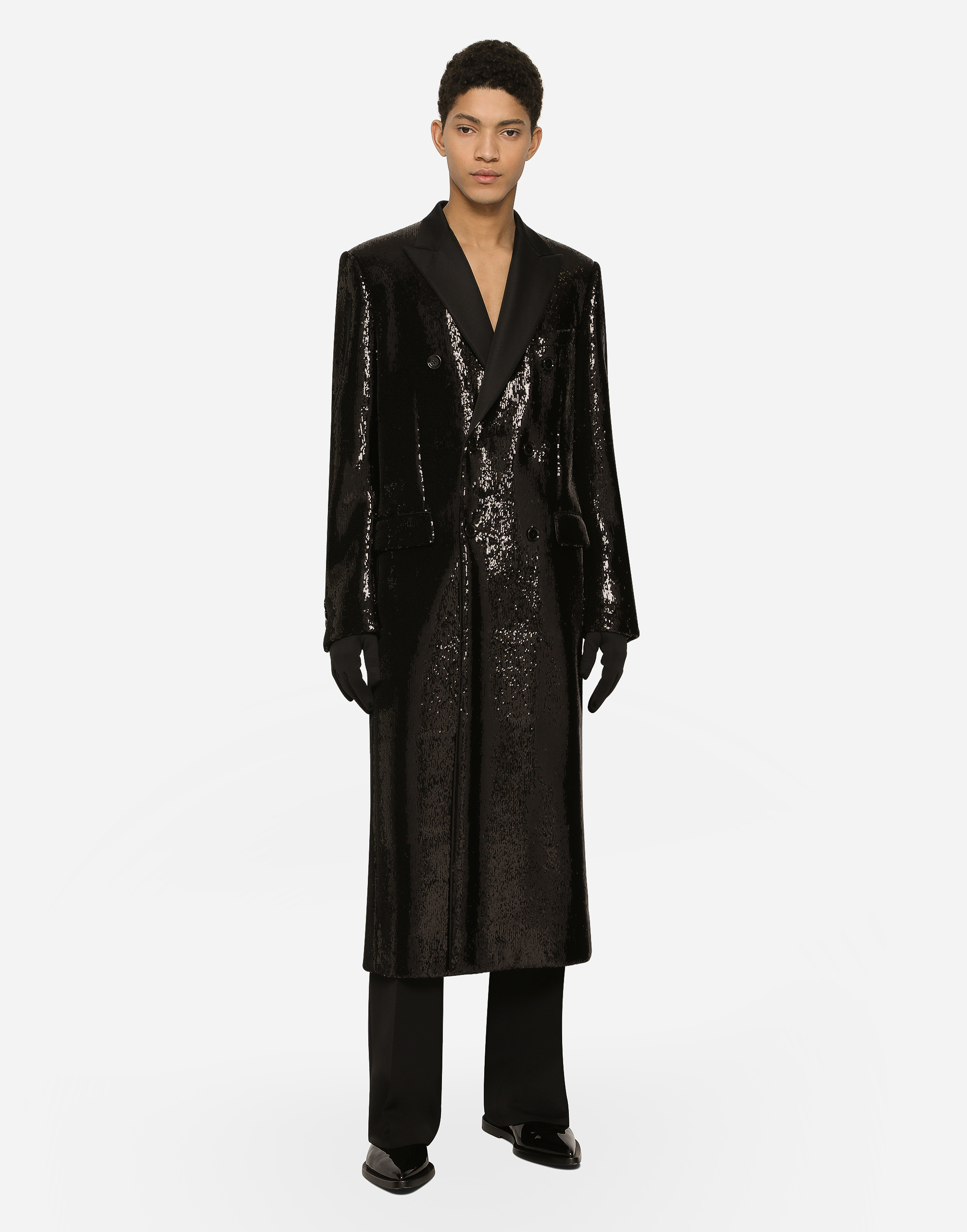  Dolce & Gabbana Sequined Double-breasted Coat - Man Coats And Jackets Black Scuba 44 