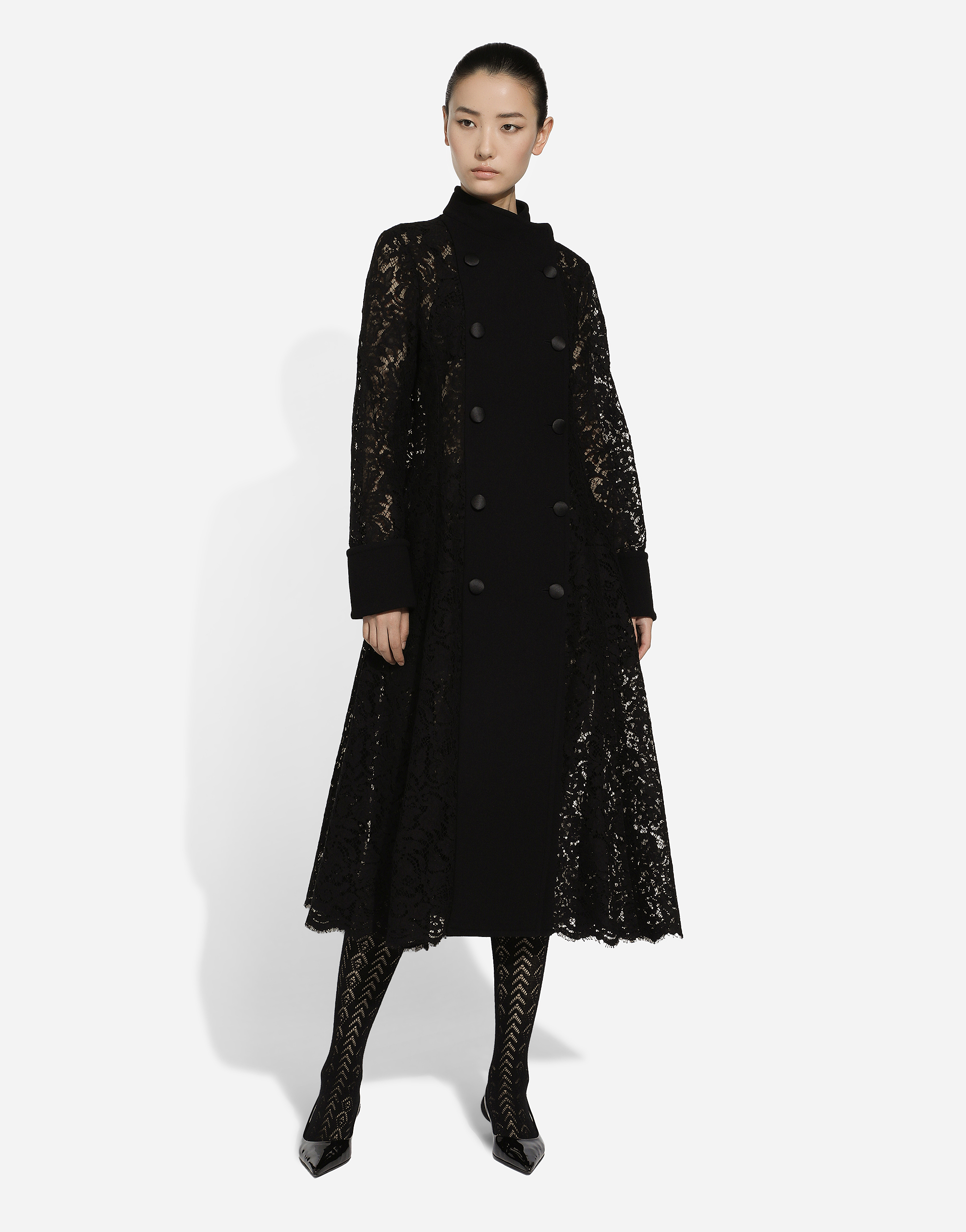 Dolce & Gabbana Double-breasted Cordonetto Lace And Wool Crêpe Coat In Black
