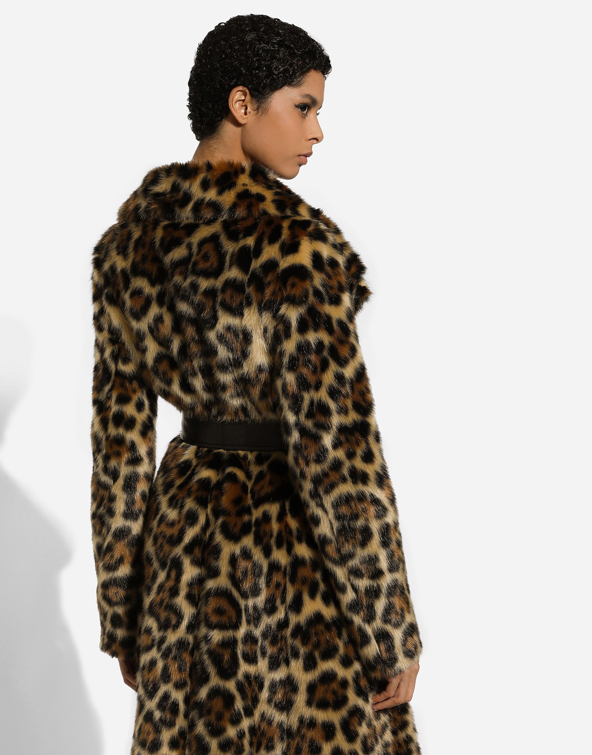 Long leopard-print faux fur coat