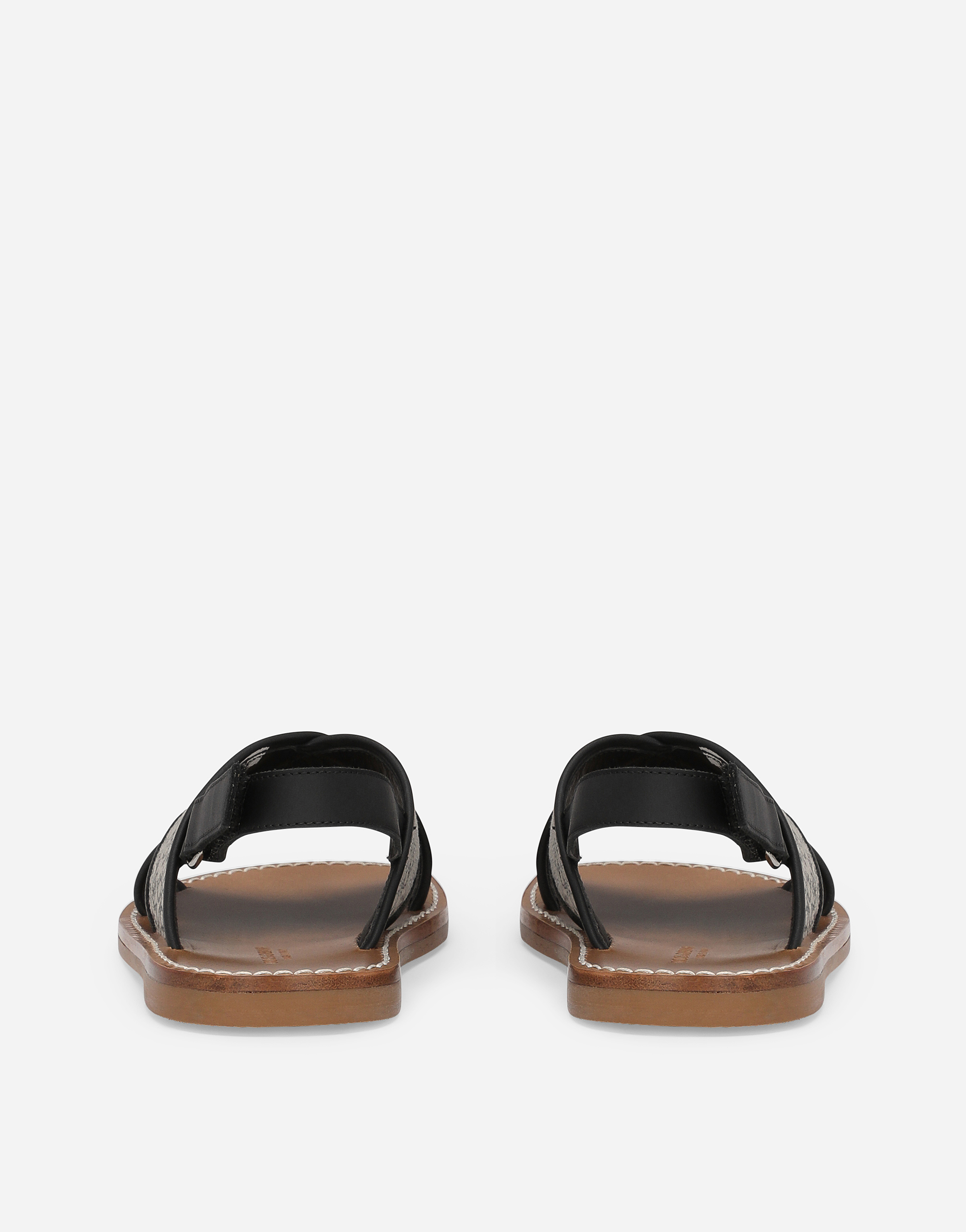 Dolce & Gabbana Canvas Sandals With Dolce&gabbana Logo Print In Beige