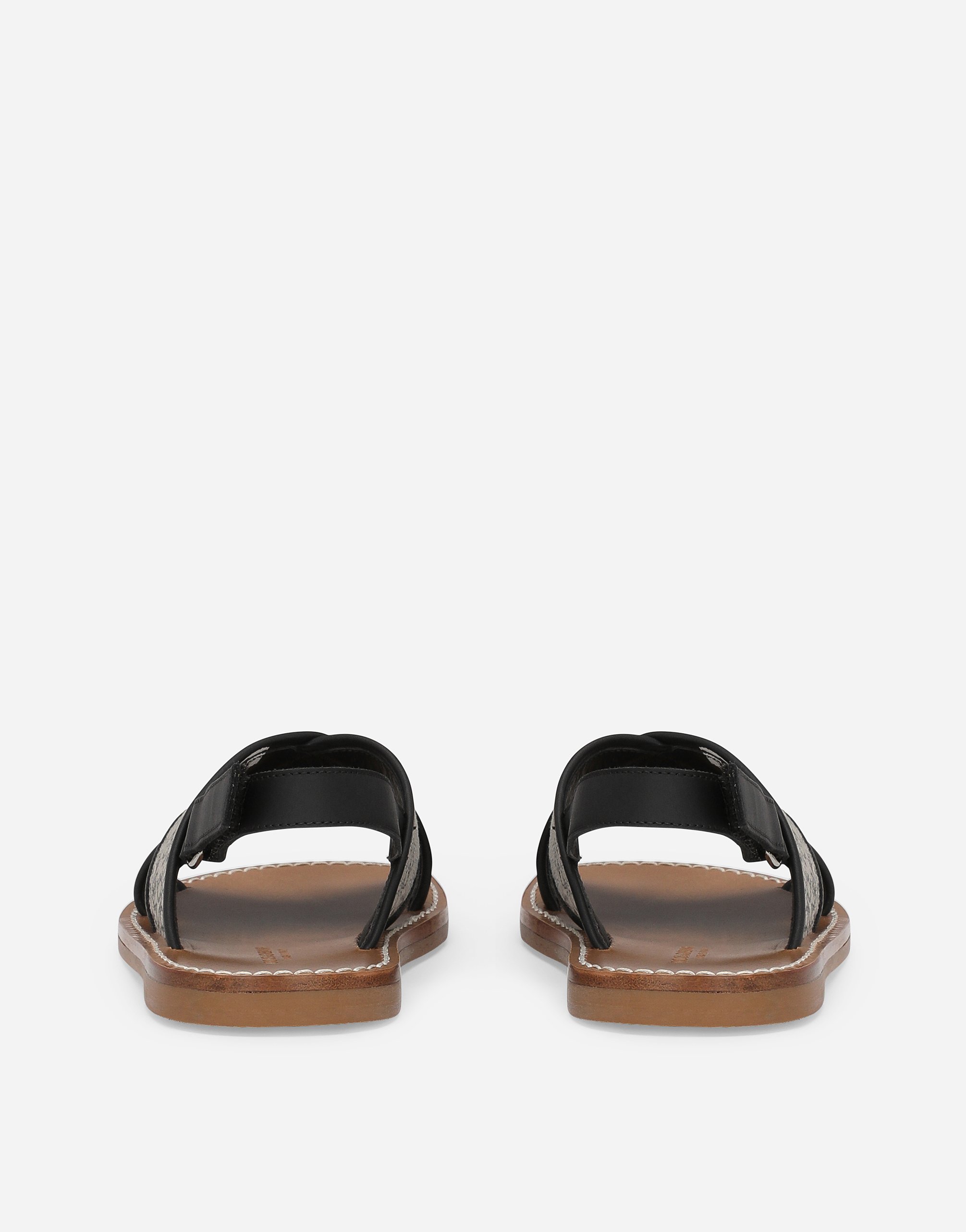 Dolce & Gabbana Canvas Sandals With Dolce&gabbana Logo Print In Beige