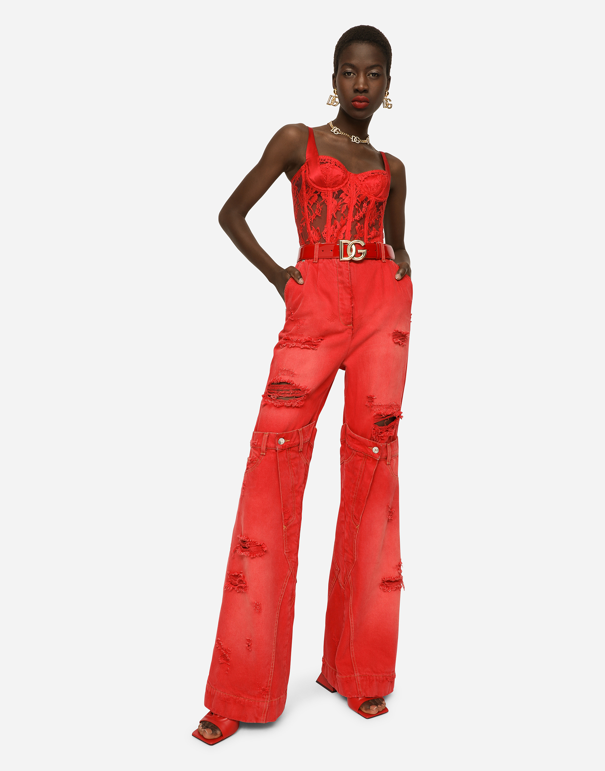 Dolce & Gabbana Lace Lingerie Corset In Red