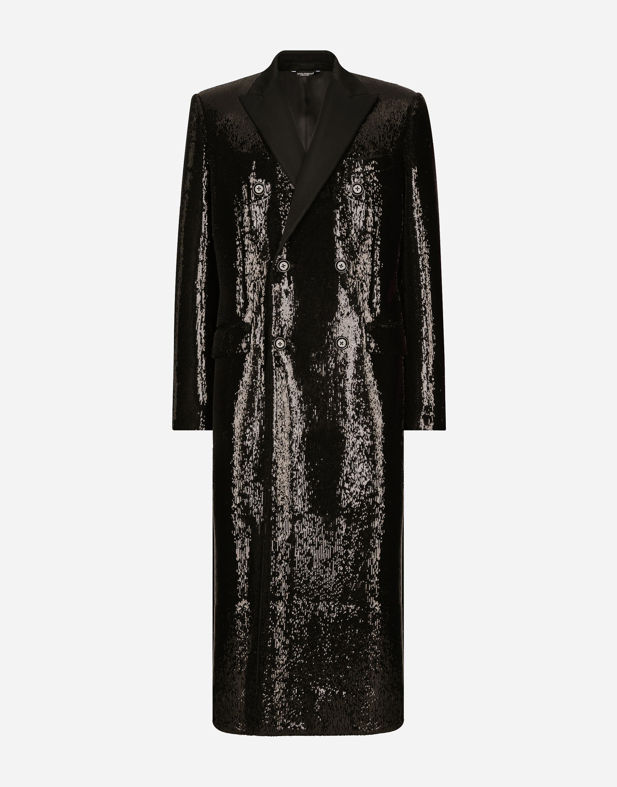 Dolce & Gabbana Sequined Double-breasted Coat - Man Coats And Jackets Black Scuba