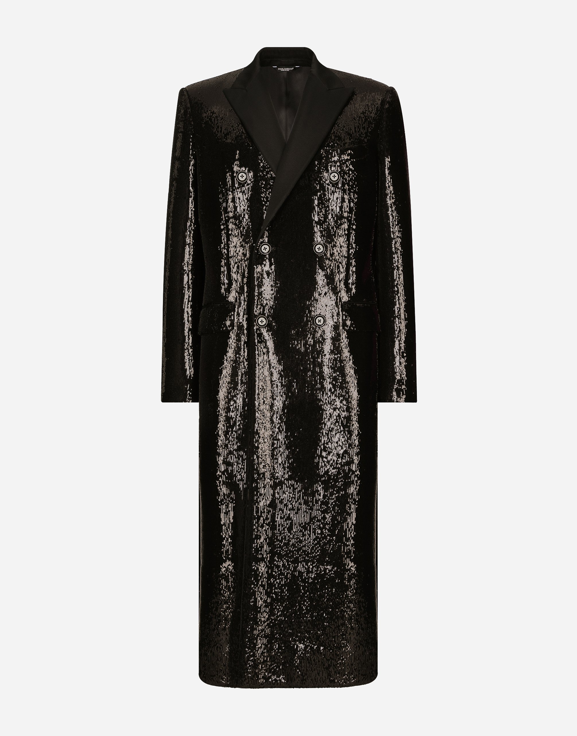 Dolce & Gabbana Sequined Double-breasted Coat In Black