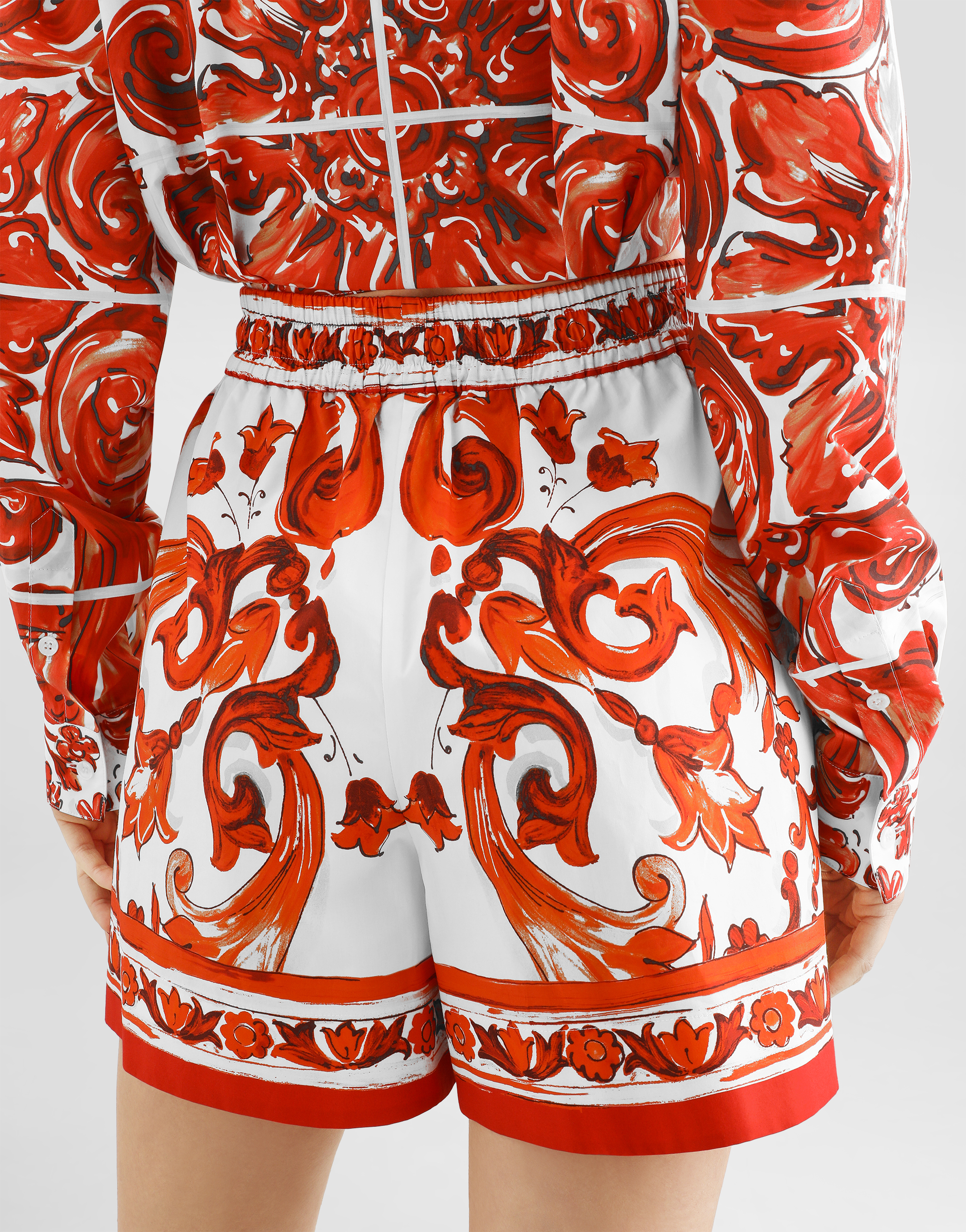 Dolce & Gabbana Shorts In Cotone Arancione Con Stampa Grafica Dolce E Gabbana In Orange