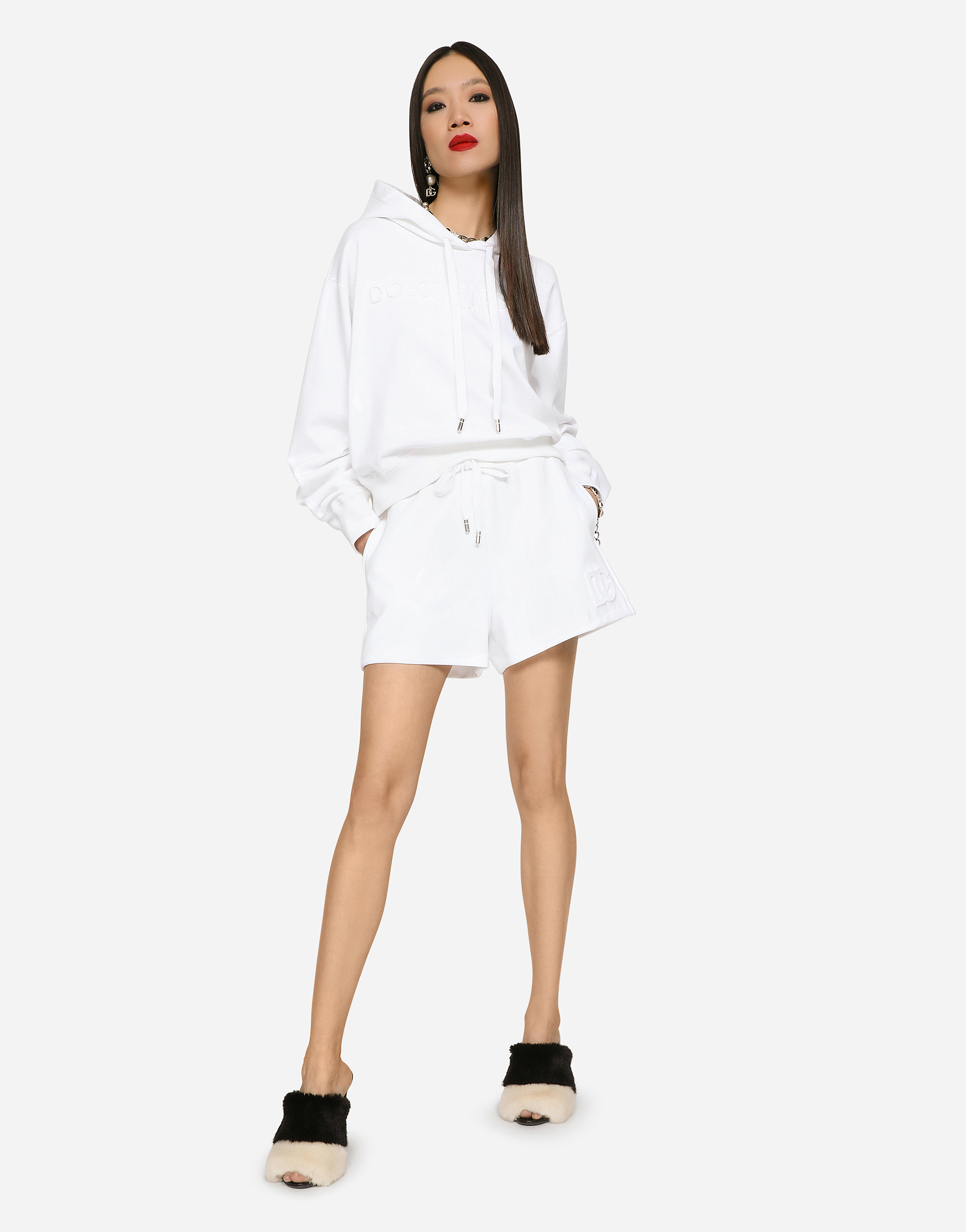 Dolce & Gabbana Jersey Shorts With Embossed Dg Logo In White
