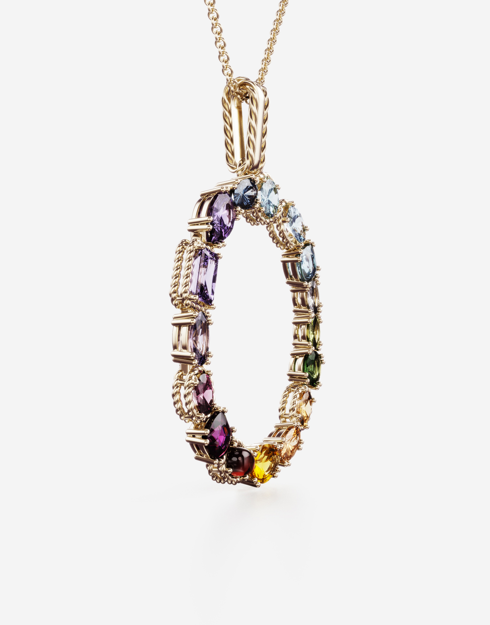 Shop Dolce & Gabbana Rainbow Alphabet O Pendant In Yellow Gold With Multicolor Fine Gems