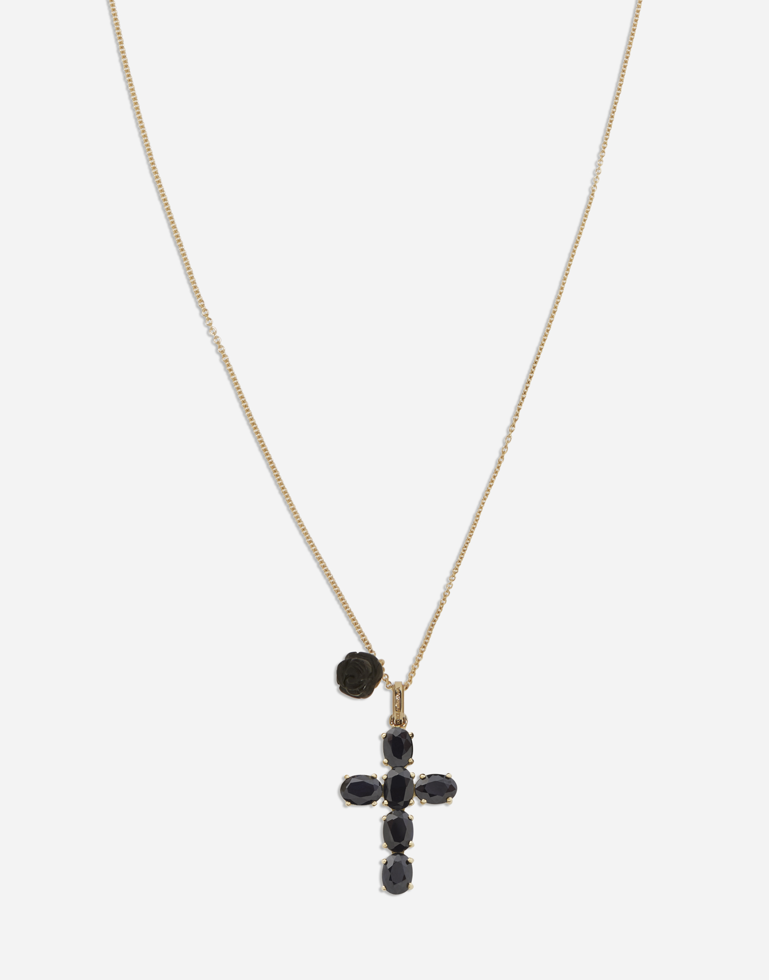 Shop Dolce & Gabbana Yellow Gold Family Pendant With Black Sapphires