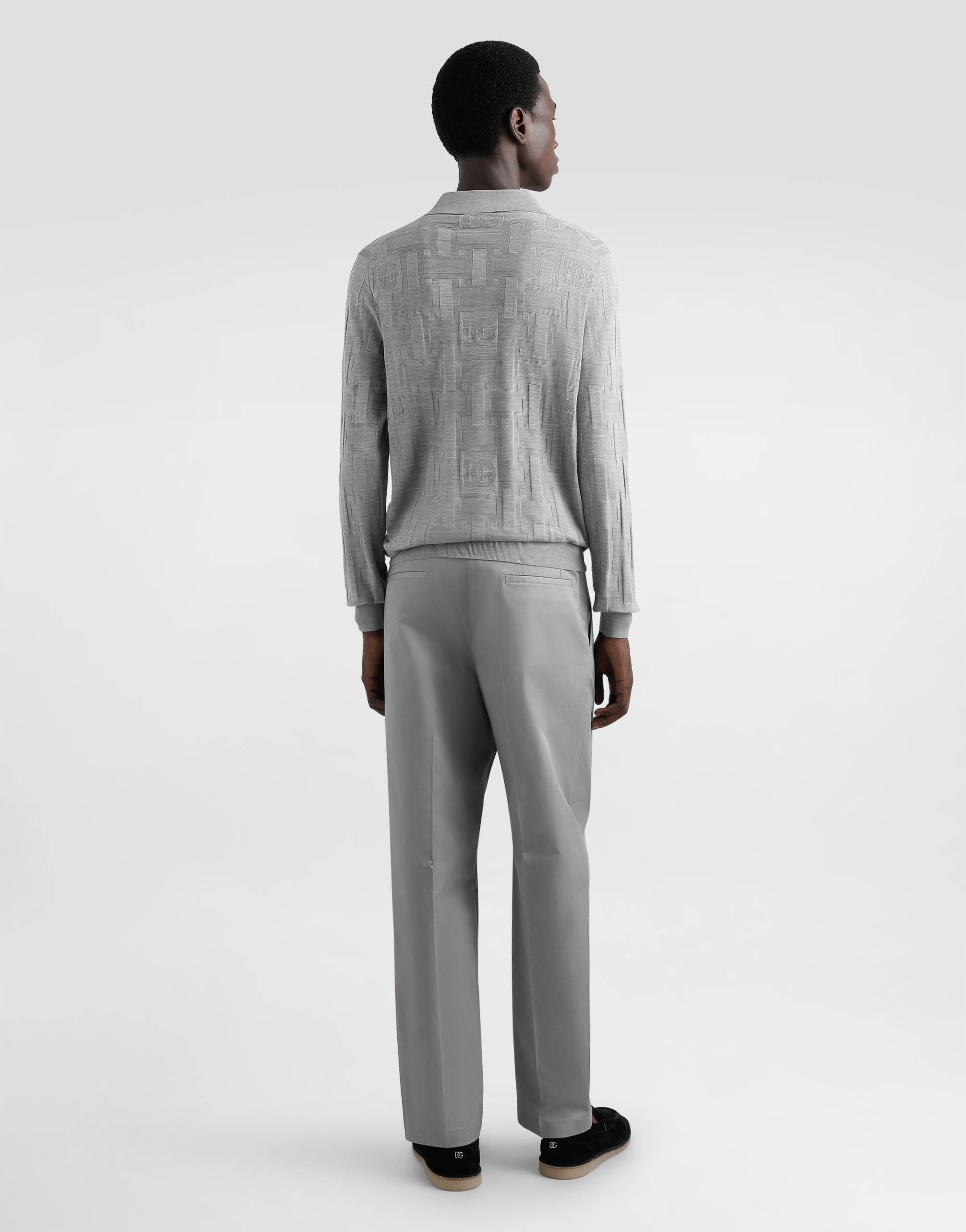 DOLCE & GABBANA SILK POLO-SHIRT WITH JACQUARD LOGO