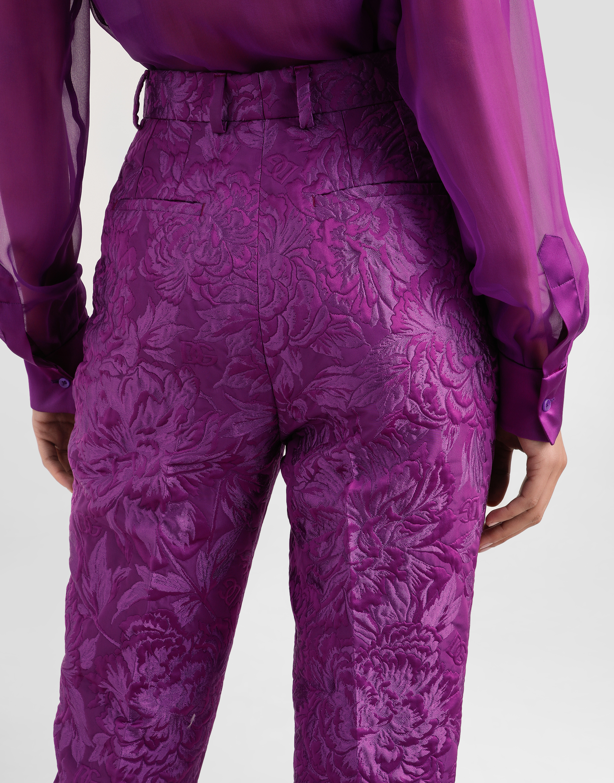 Dolce & Gabbana Peony-motif Brocade Trousers In Purple