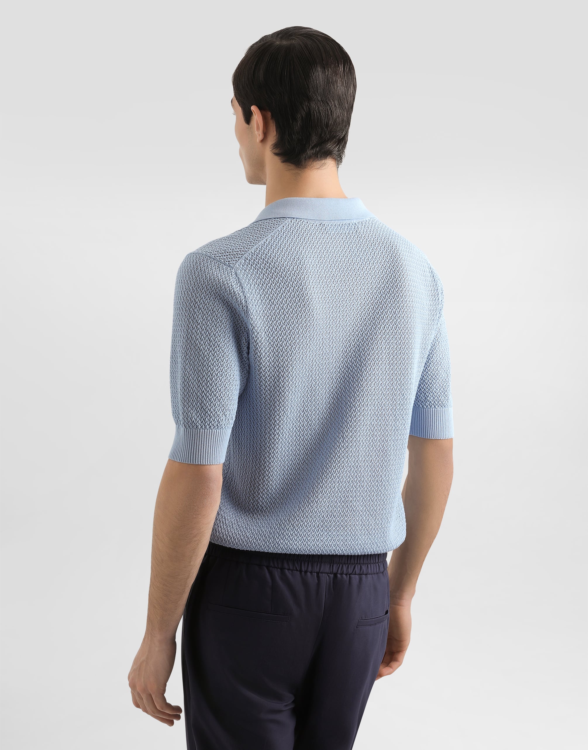  Dolce & Gabbana Micro-pattern Cotton Polo Shirt - Man Sweaters And Cardigans Light Blue 44 