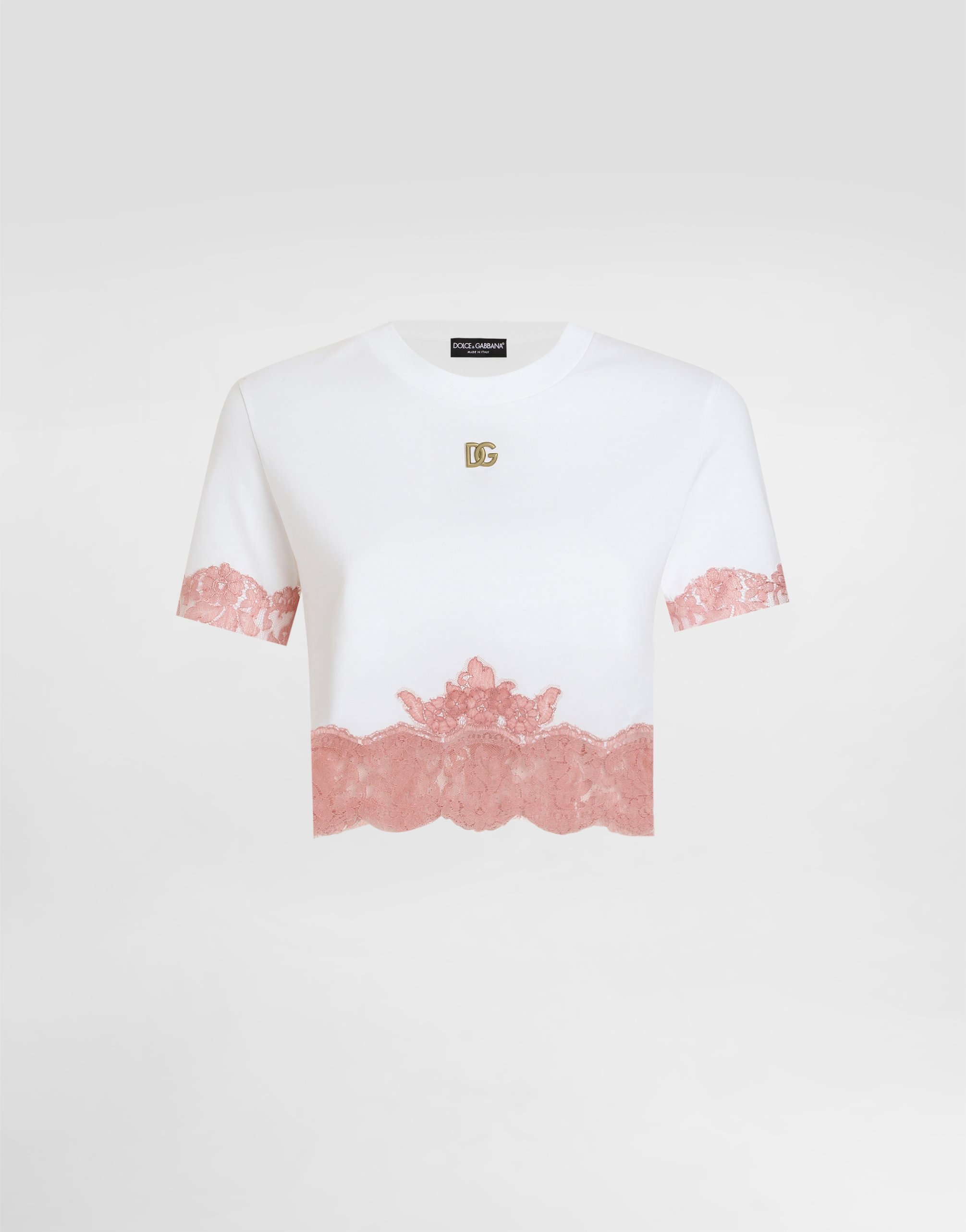 Dolce & Gabbana Cropped Jersey T-shirt With Dg Logo And Lace Inserts