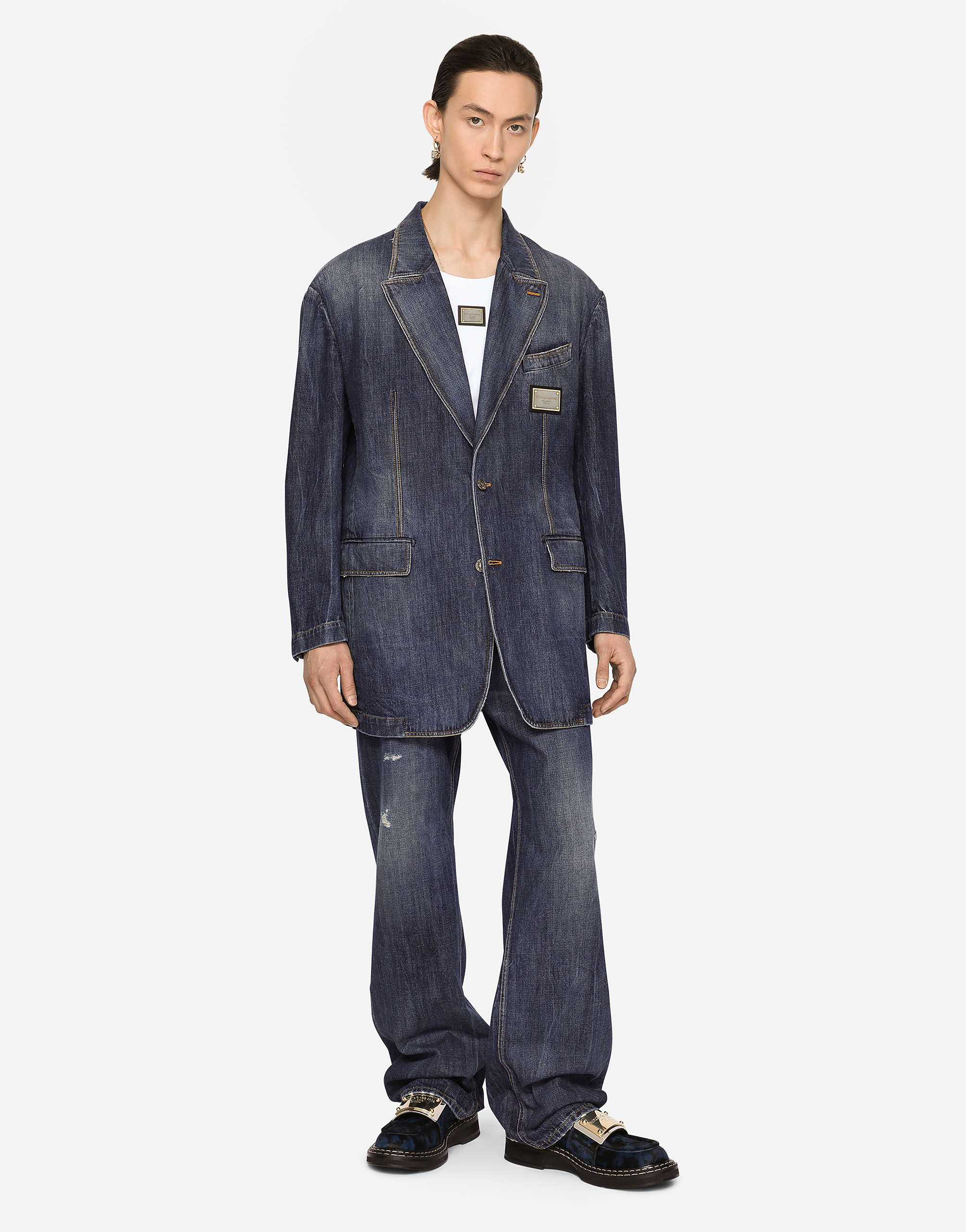 DOLCE & GABBANA DECONSTRUCTED DENIM JACKET WITH LOGO TAG