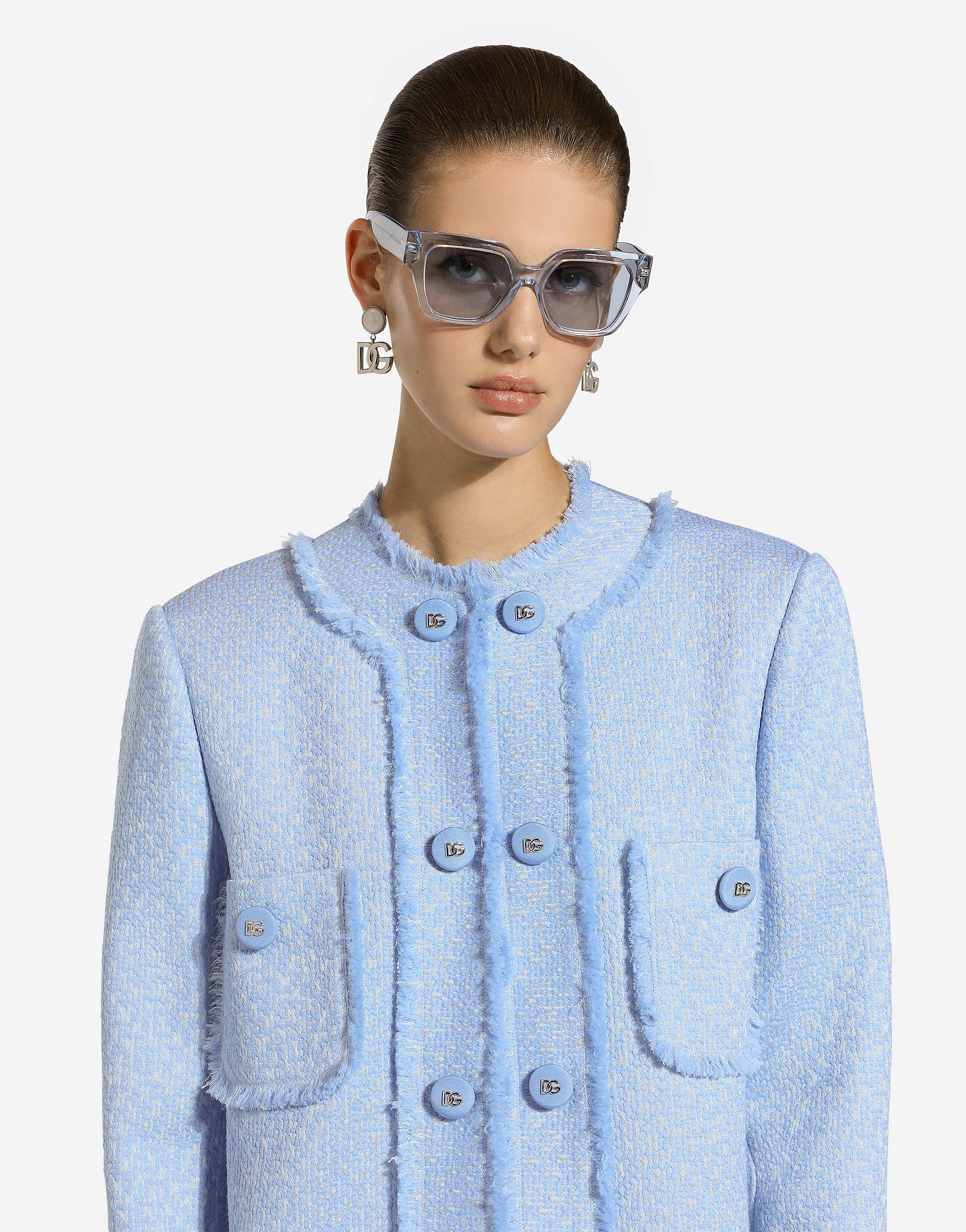 Dolce & Gabbana Single-breasted Raschel Tweed Coat In バイオレット
