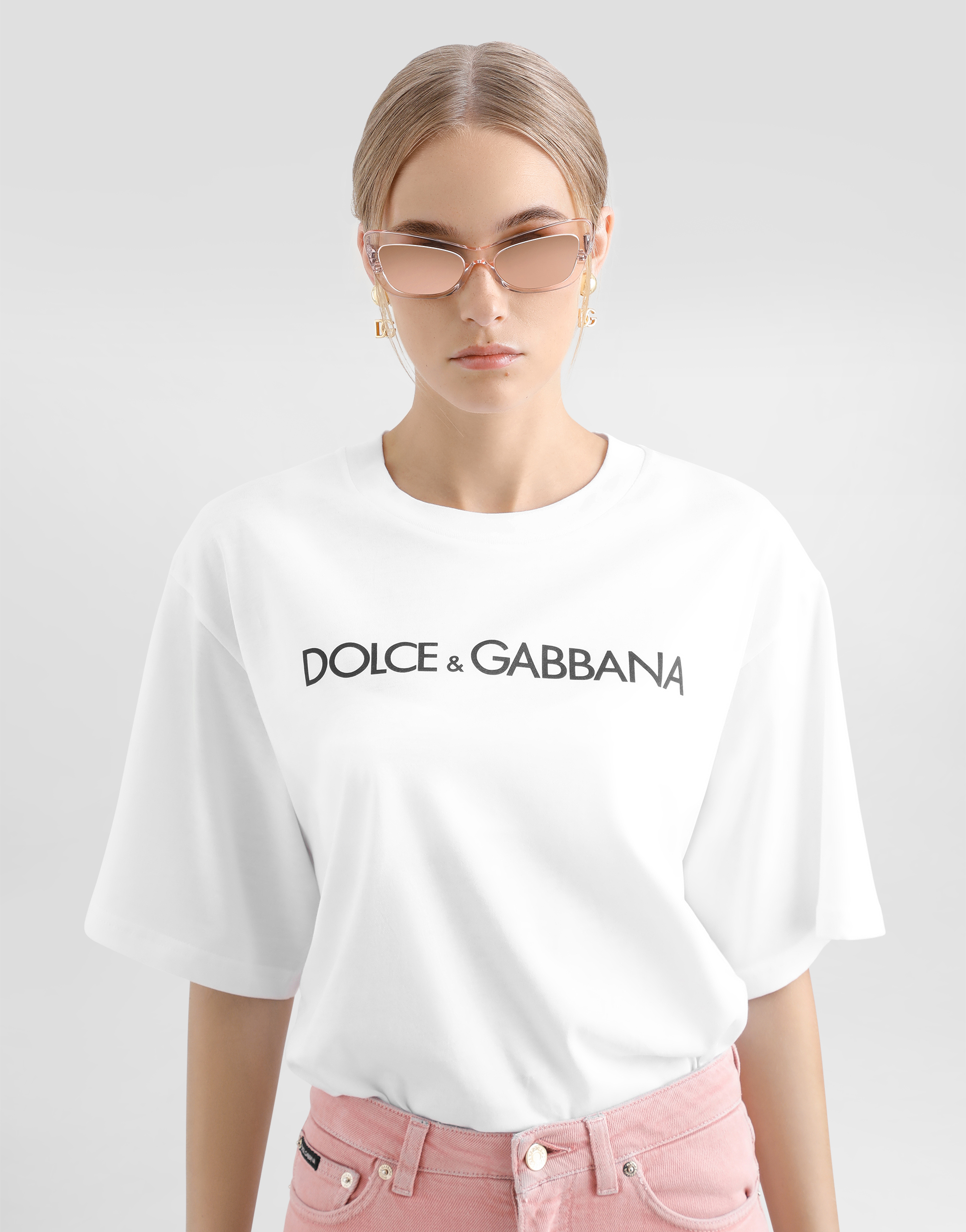 Shop Dolce & Gabbana Short-sleeved Cotton T-shirt With Dolce&gabbana Lettering In White