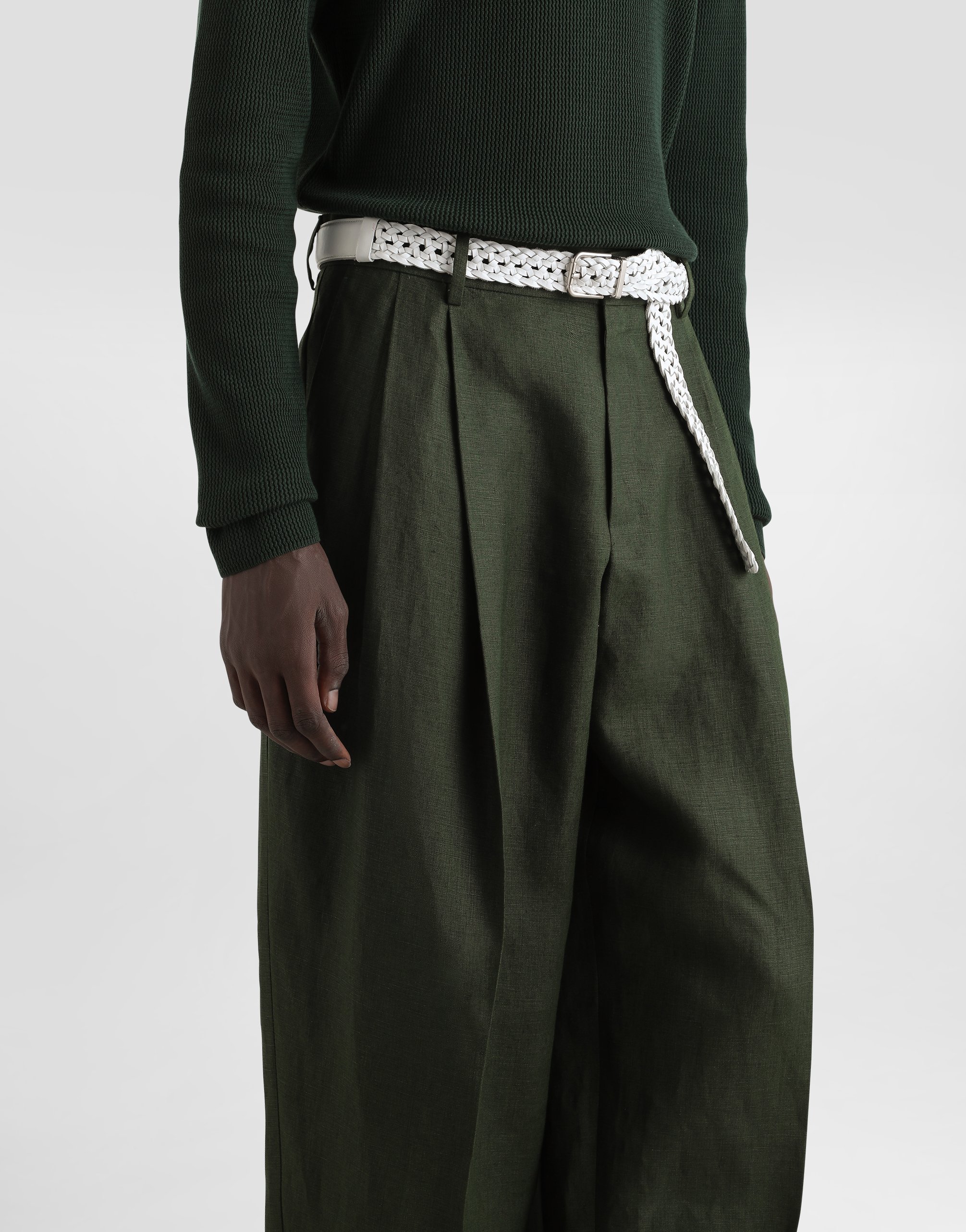 Dolce & Gabbana Linen Fabric Pants In Green
