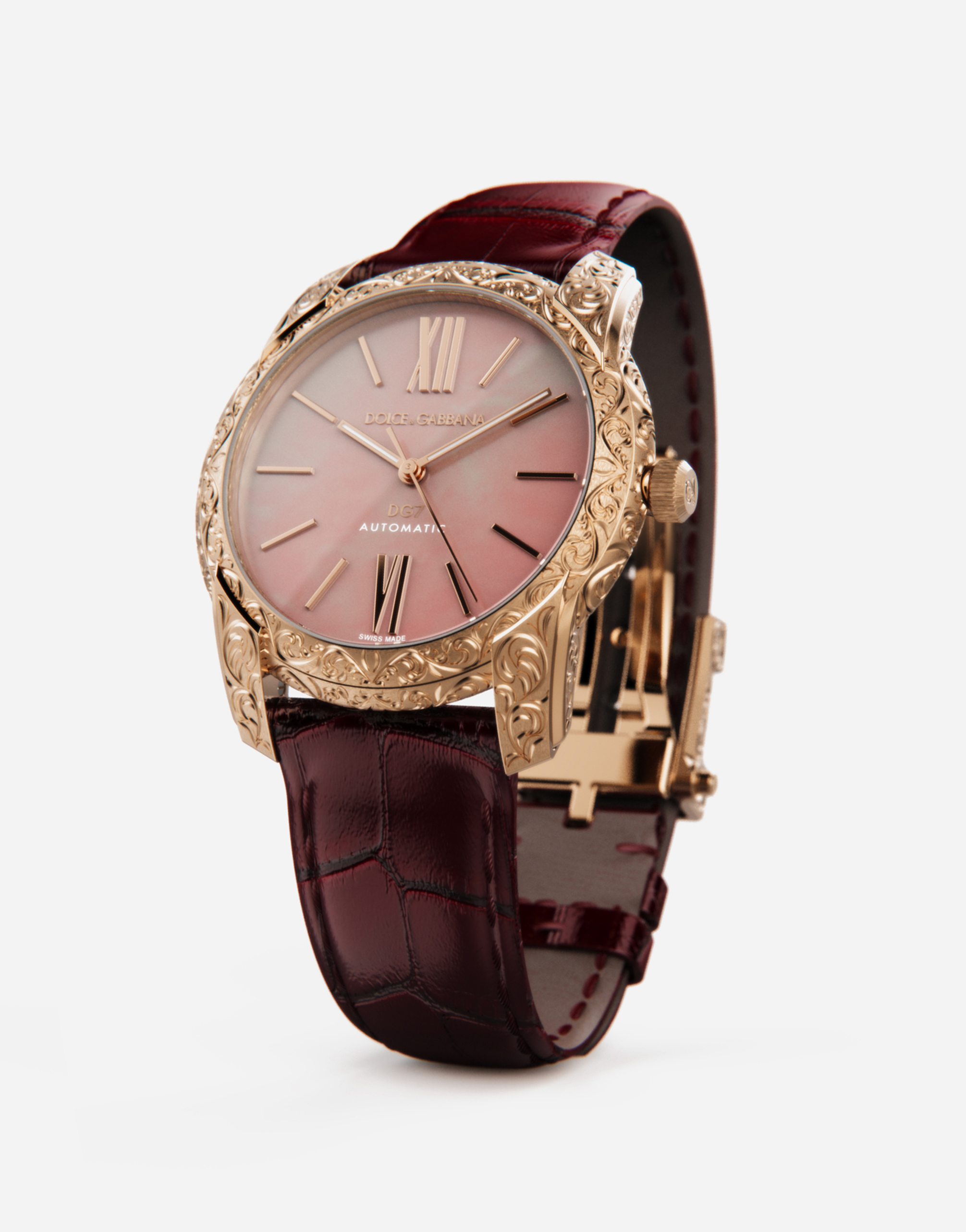 DOLCE & GABBANA DG7 GATTOPARDO WATCH IN RED GOLD WITH PINK MOTHER OF PEARL