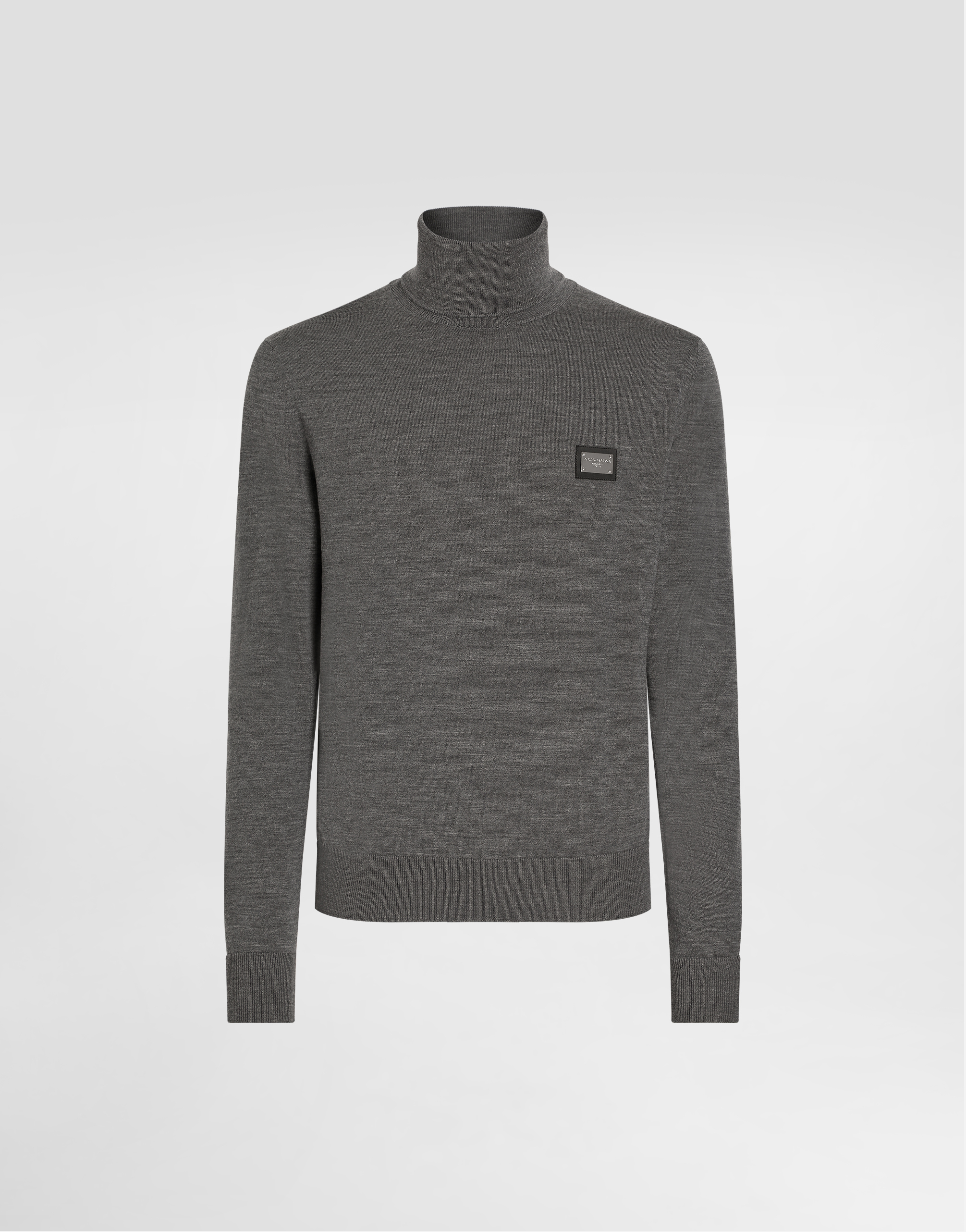 Dolce & Gabbana Male Wool Turtle-Neck Sweater With Branded Tag - Man Sweaters And Cardigans Gray Wool Grey Size 54