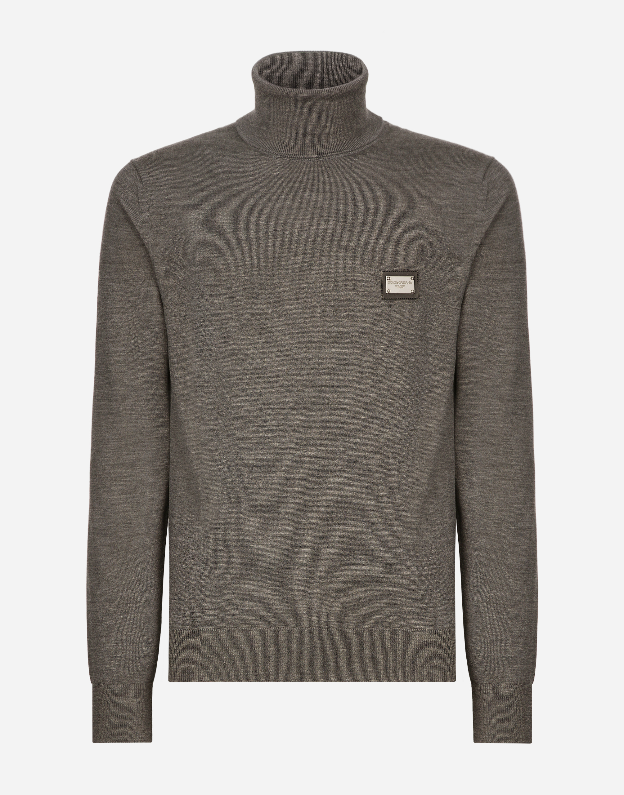 Shop Dolce & Gabbana Wool Turtle-neck Sweater With Branded Tag In Grey