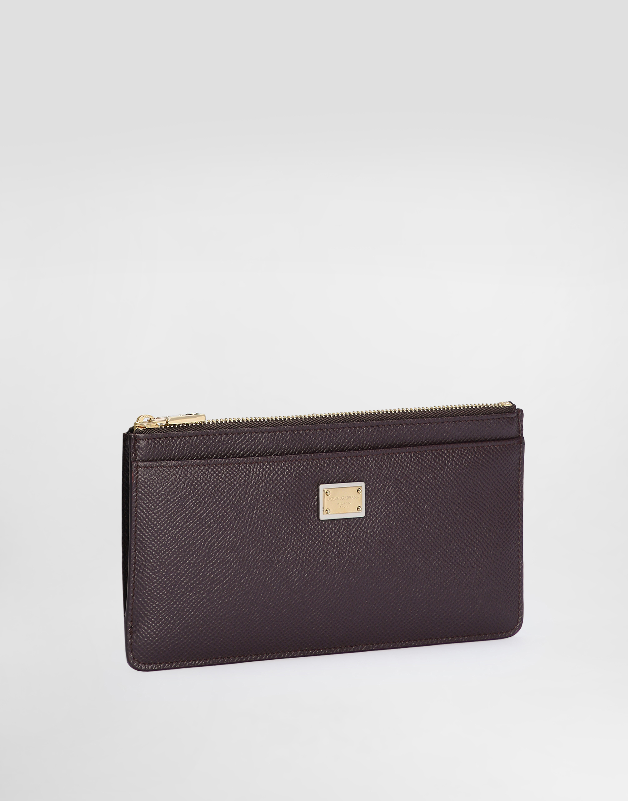 Large calfskin card holder with branded plate
