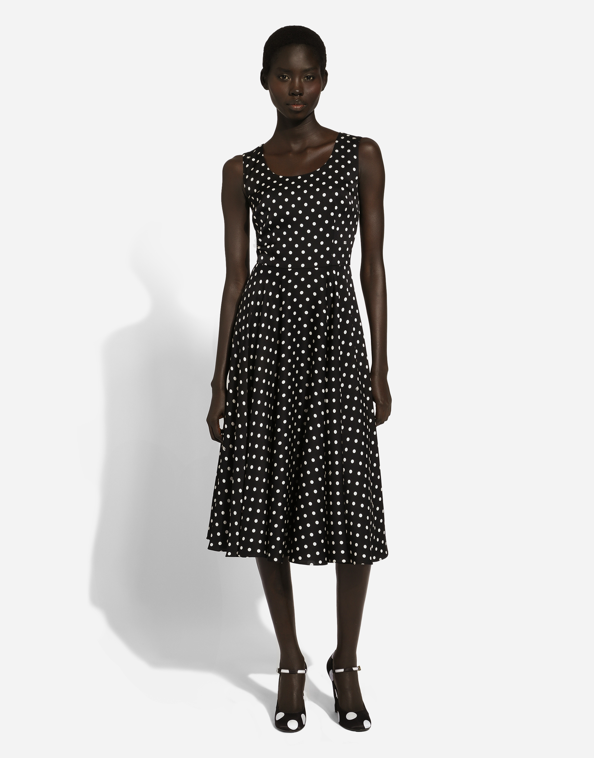 Shop Dolce & Gabbana Silk Charmeuse Calf-length Circle-skirt Dress With Polka-dot Print In プリ