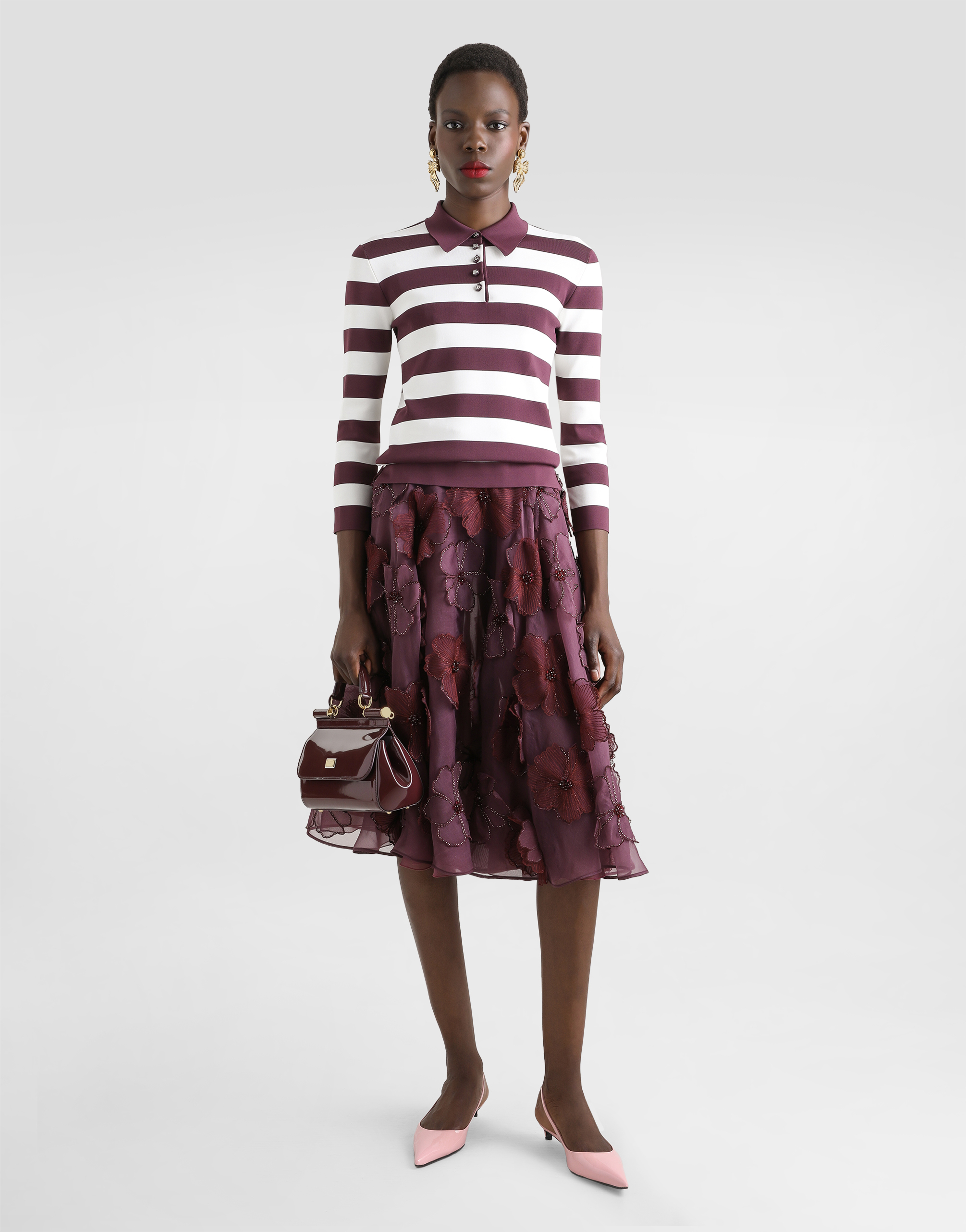 Dolce & Gabbana Organza Midi Circle Skirt With Floral Embroidery In Multicolor